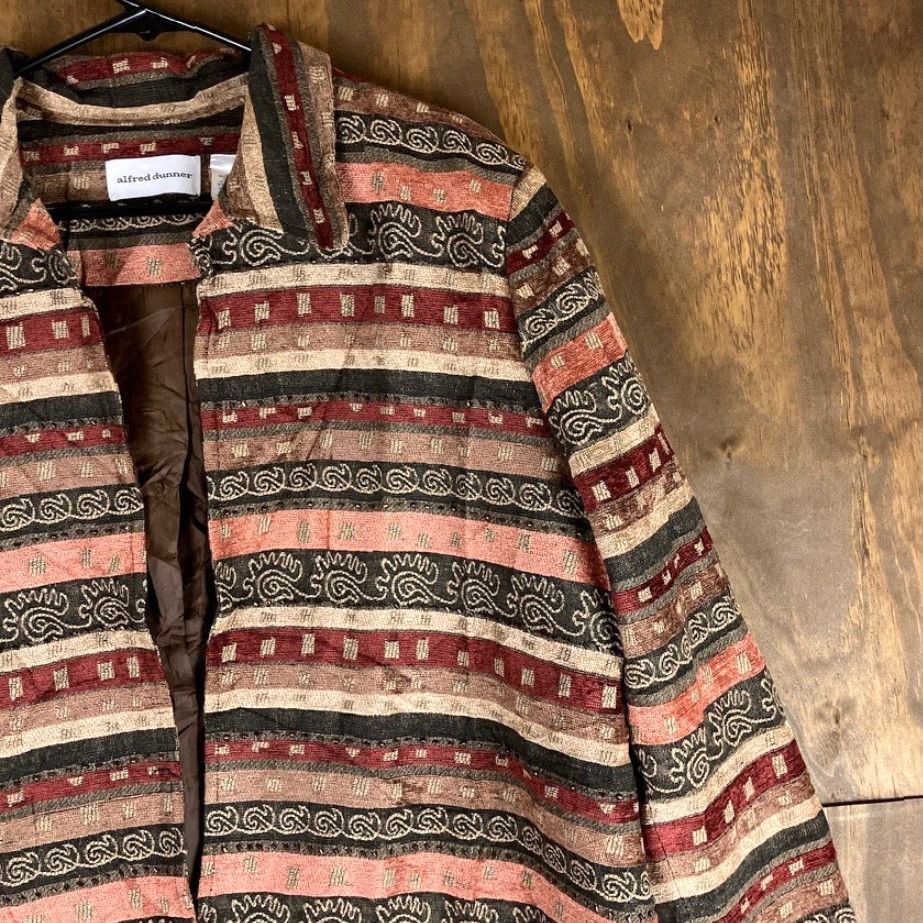 Vintage Alfred Dunner Womens Jacket Orange Brown Aztec Full Zip Shoulder Pads Cotton 20 Size 3XL / US 20-22 - 5 Thumbnail