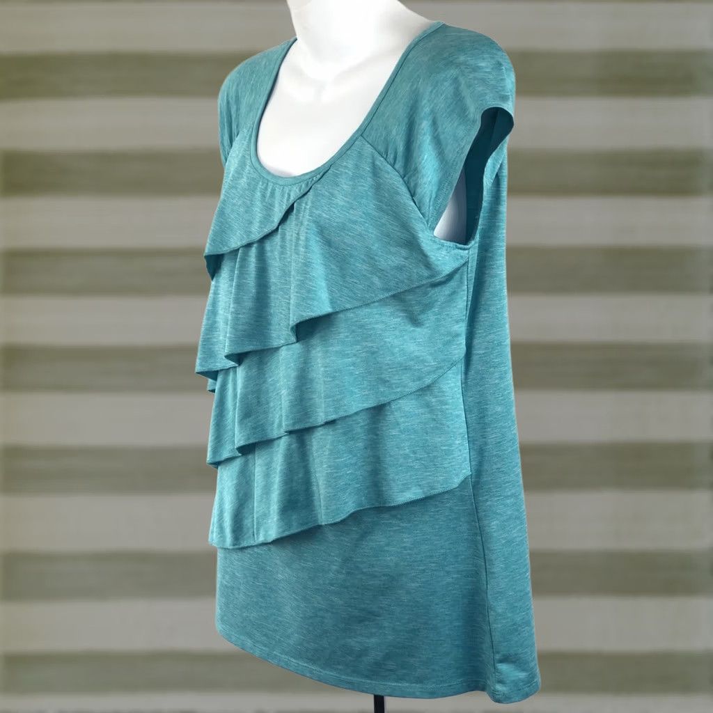 Vintage VINTAGE Rafaella Teal Blouse Shirt Cap Sleeve Scoop Neck Ruffles 90s Boho Casual Workwear Womens M Size M / US 6-8 / IT 42-44 - 1 Thumbnail