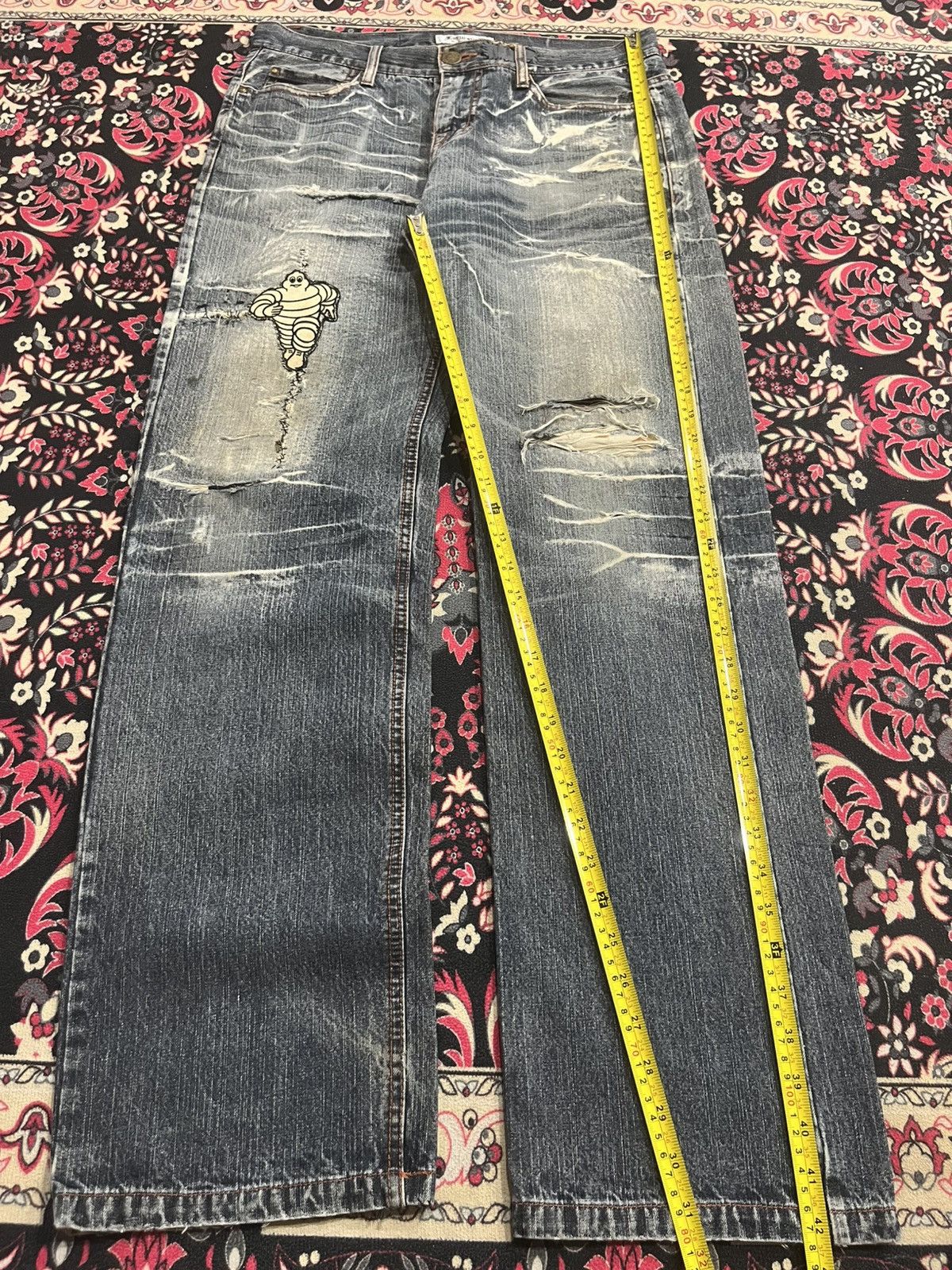 Le Grande Bleu (L.G.B.) ⚡️Distressed⚡️Vintage Lowbox “Michelin” Patches Whisker Jeans Size US 32 / EU 48 - 13 Thumbnail