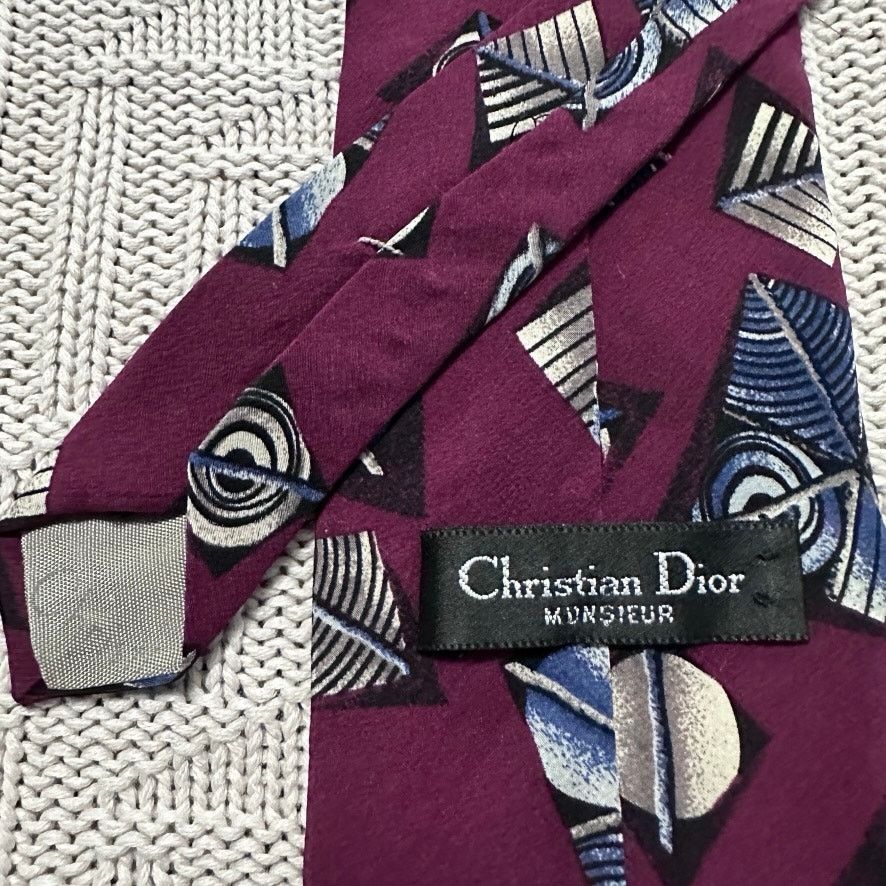 Dior Vintage 80s Dior maroon abstract print silk tie Size ONE SIZE - 3 Thumbnail