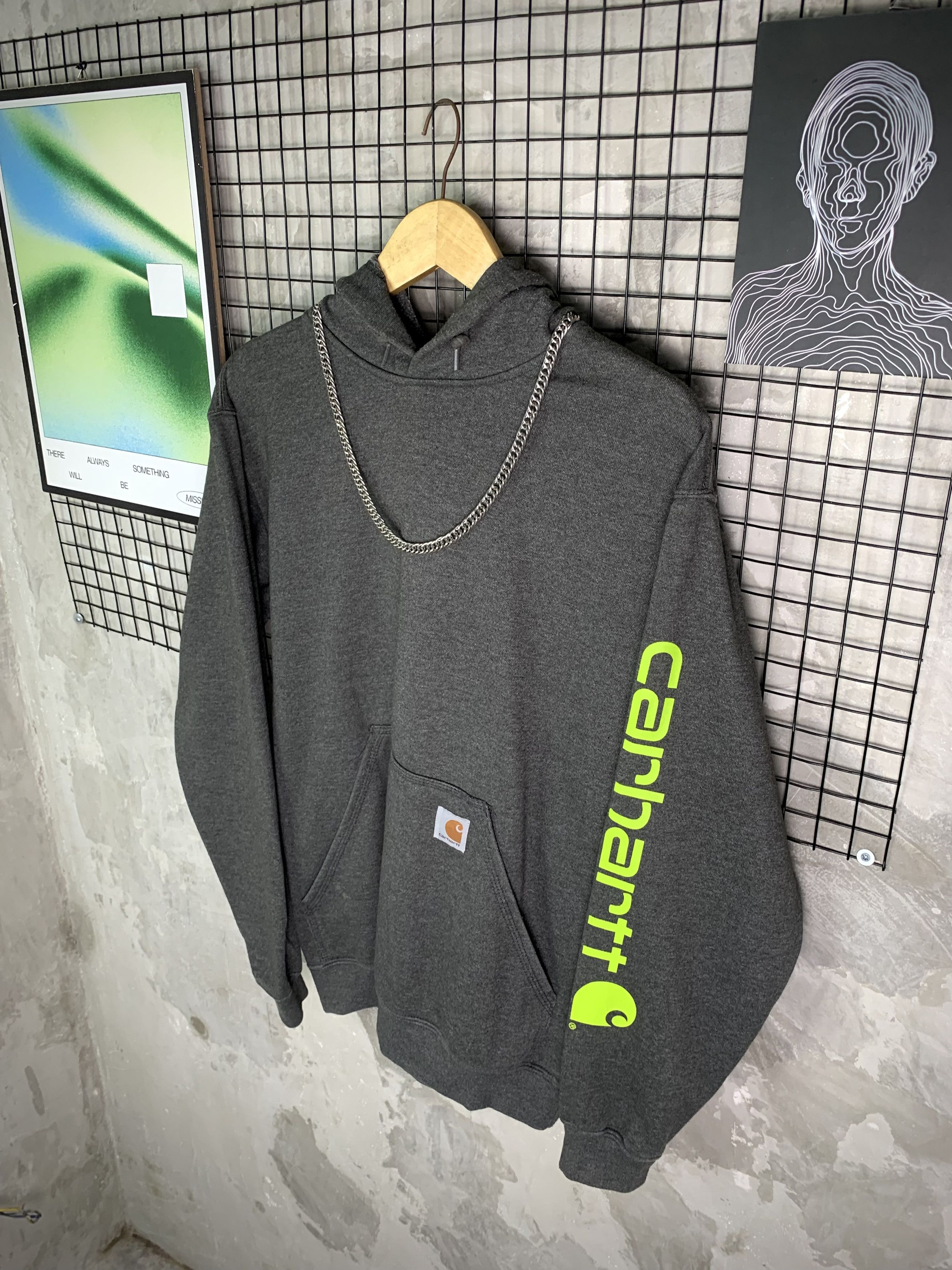 Carhartt VTG Carhartt Workwear Neon Graphic Pullover Hoodie Size US S / EU 44-46 / 1 - 2 Thumbnail