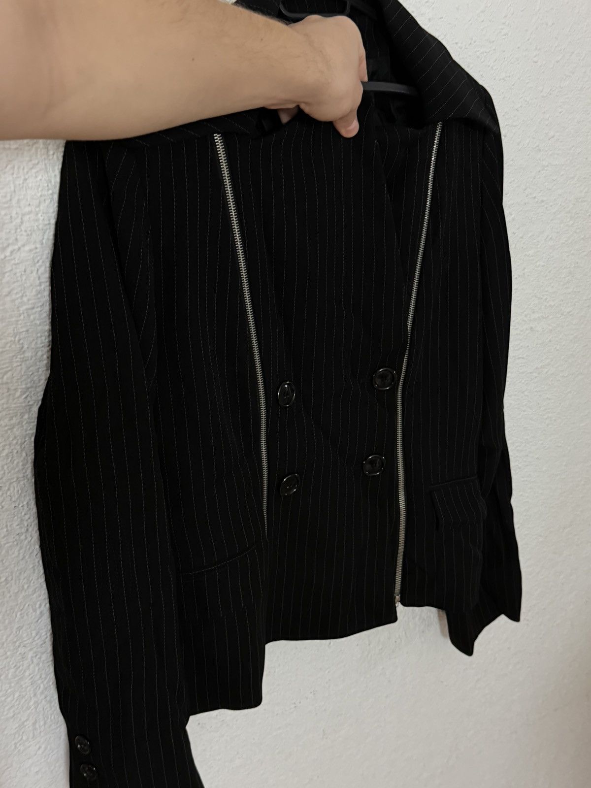 Other Vintage 90s Sophie Sitbon Paris Wool Pinstripe Zip Blazer Size M / US 6-8 / IT 42-44 - 12 Thumbnail