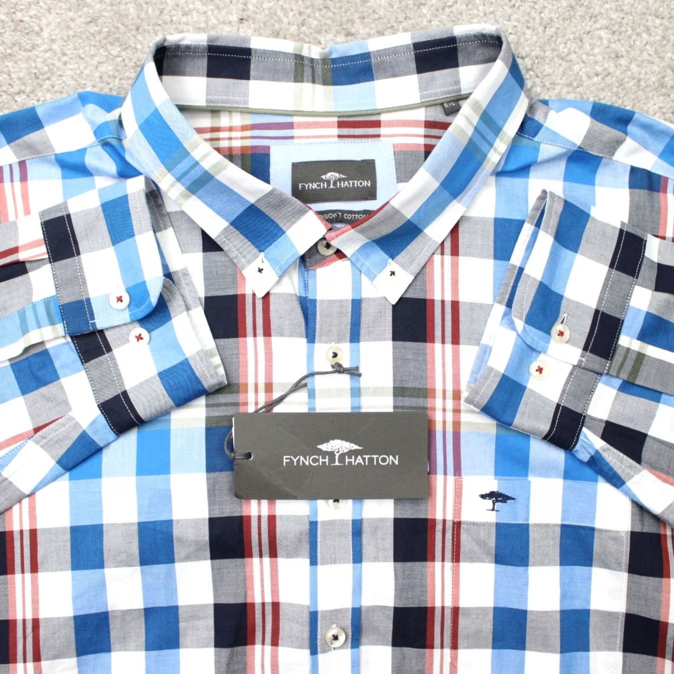 Vintage Fynch Hatton Shirt Mens 6XL Blue Red Plaid Long Sleeve Button-Up NWT Cotton 100% Size US XXL / EU 58 / 5 - 2 Thumbnail