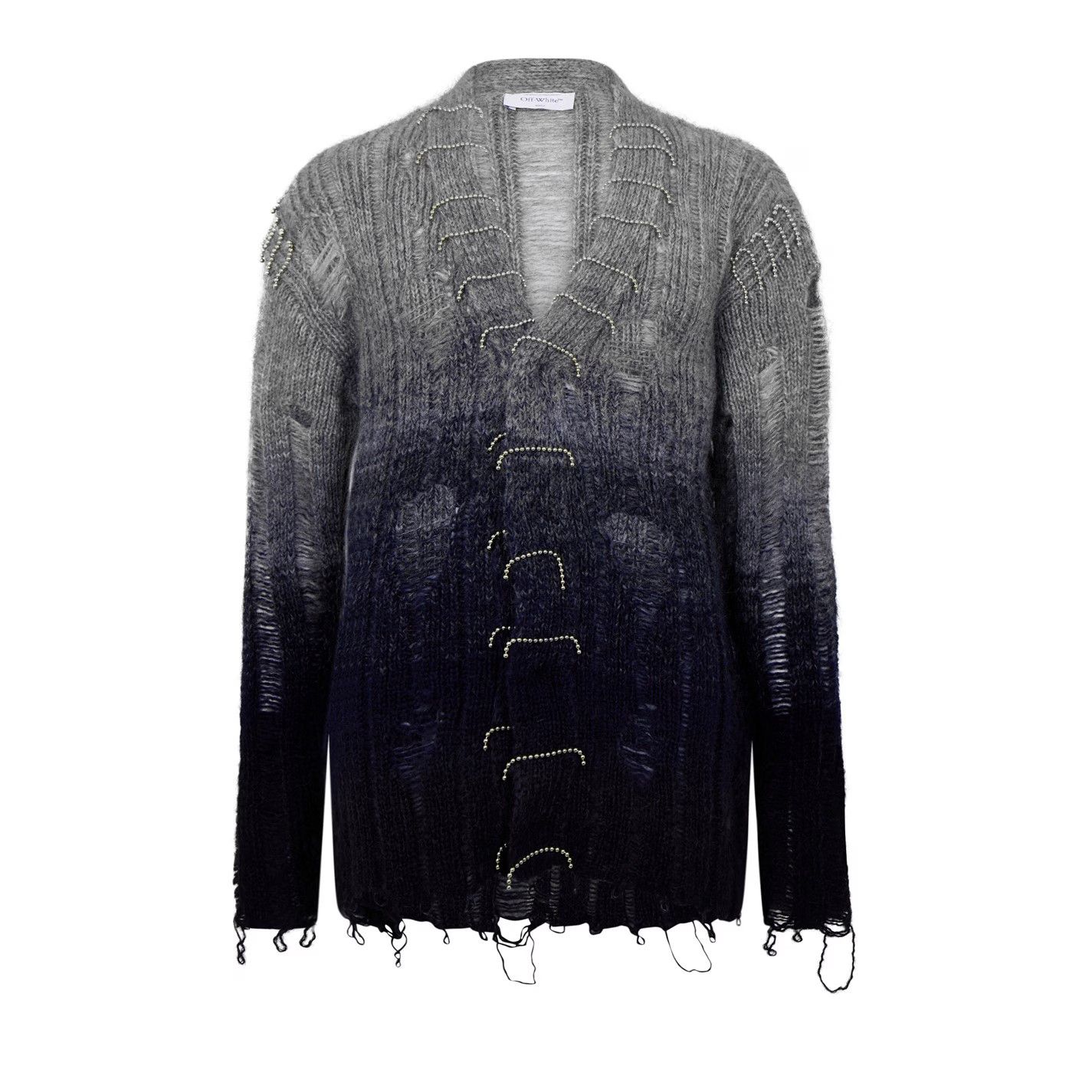 Off-White o1g2r1mq0326 Punk Degradé Mohair V-Neck Cardigan Grey/Blue Size US M / EU 48-50 / 2 - 1 Thumbnail