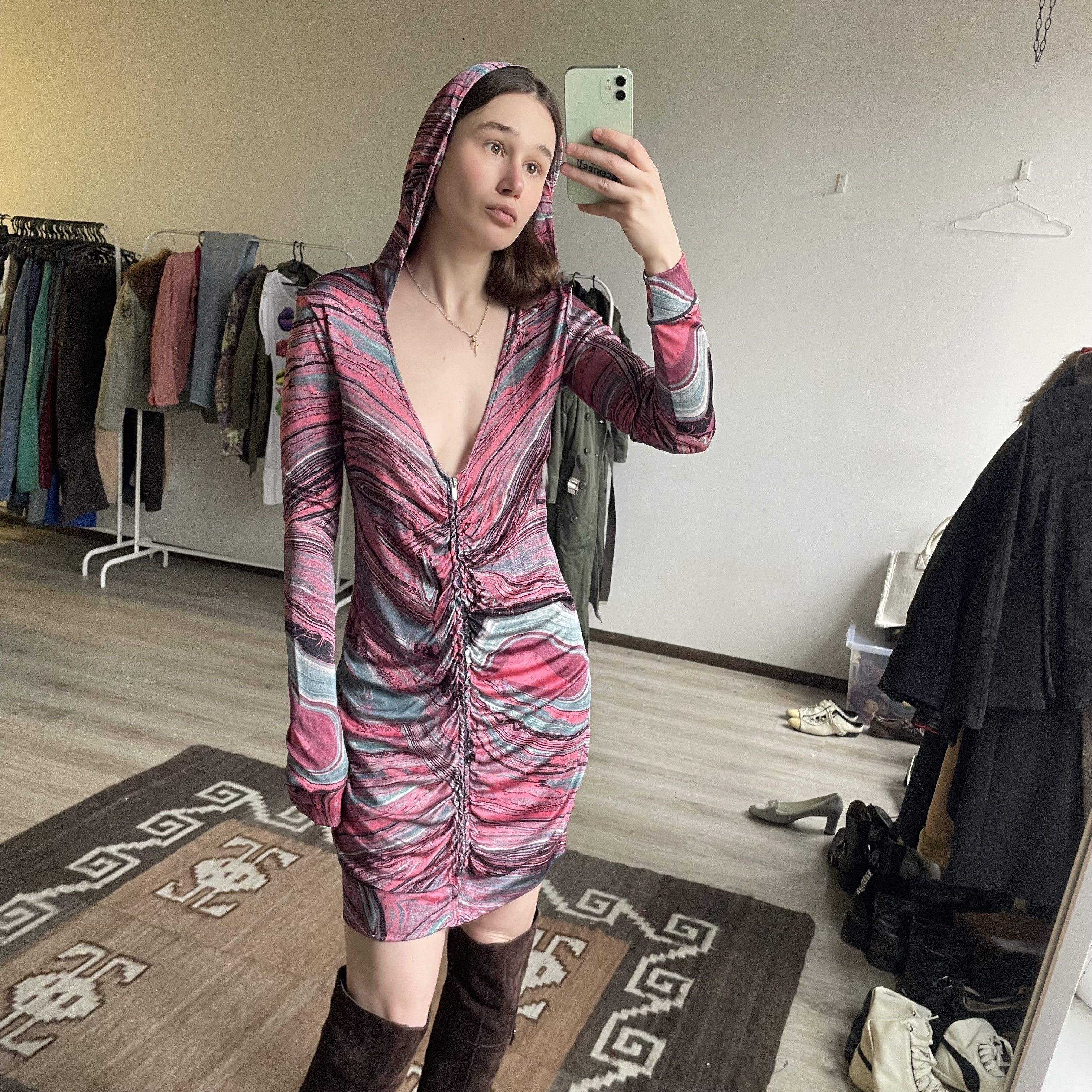 Custo Barcelona Custo Barcelona Line Viscose Full Zip Hooded Dress 8594AC Size XS / US 0-2 / IT 36-38 - 2 Thumbnail