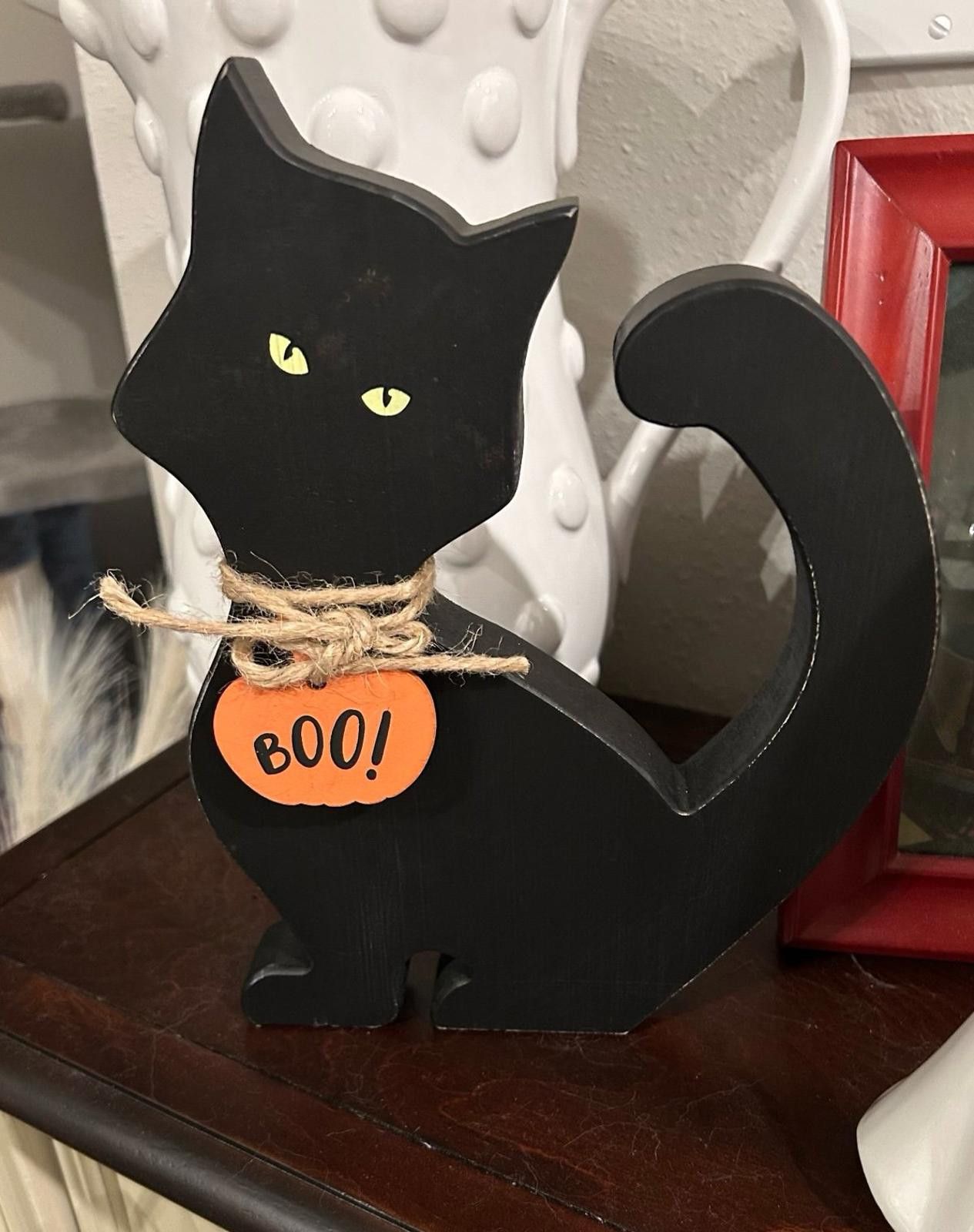 Designer Halloween carved wood black cat with pumpkin decor Size ONE SIZE - 1 Thumbnail