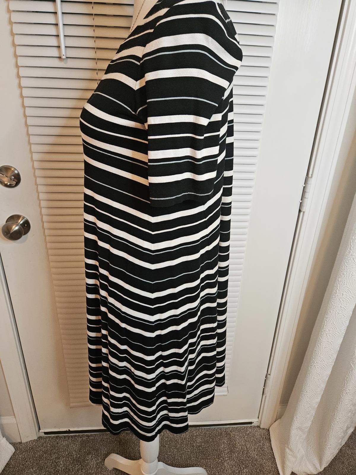 Designer Loft Striped Dress - Black & White with Gray Pinstripe #H42 Size S / US 4 / IT 40 - 2 Thumbnail