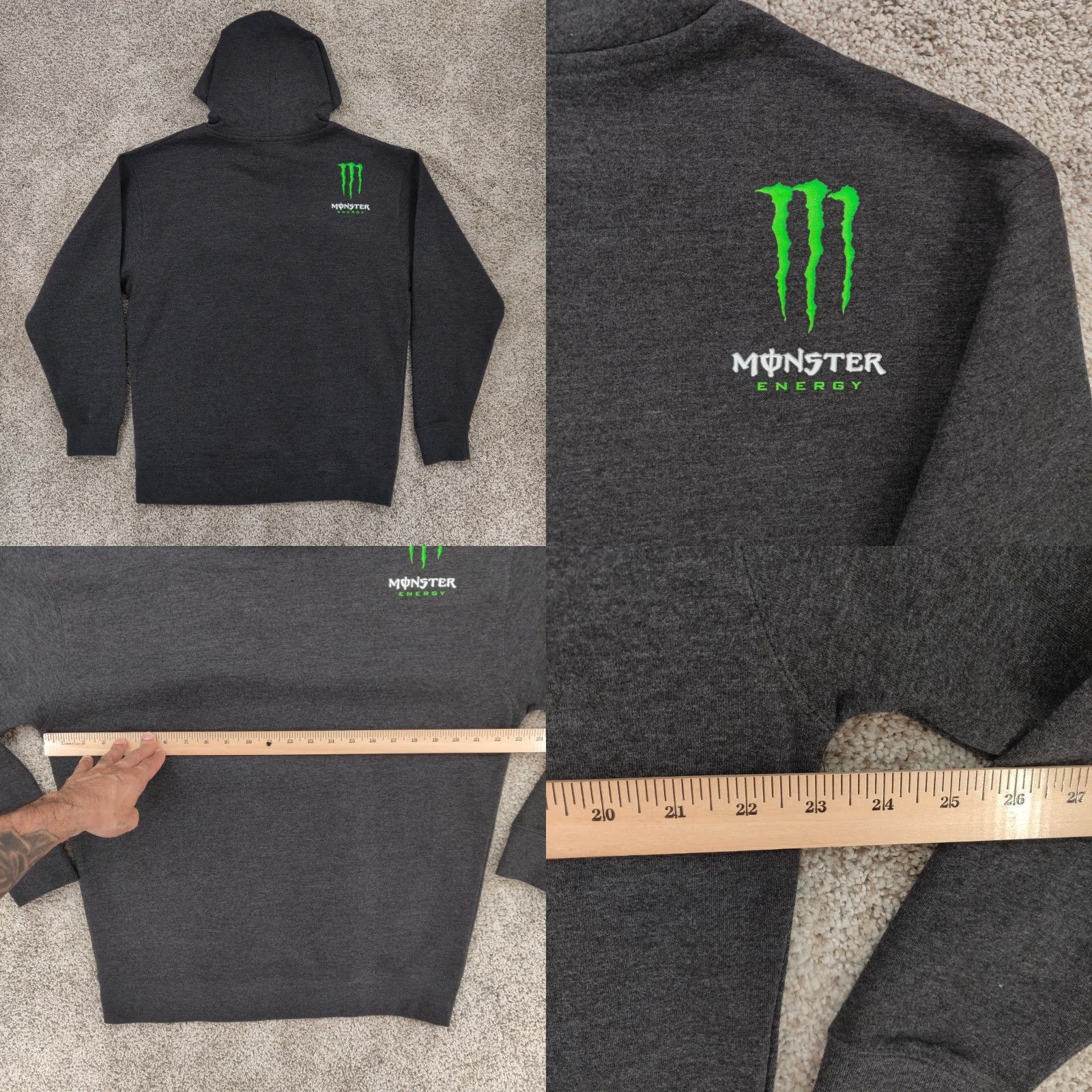 Vintage VINTAGE Monster Energy Hoodie Mens L Gray Pullover Sweatshirt Y2K Logo Hooded Graphic Print Pockets Regular Size US L / EU 52-54 / 3 - 8 Thumbnail