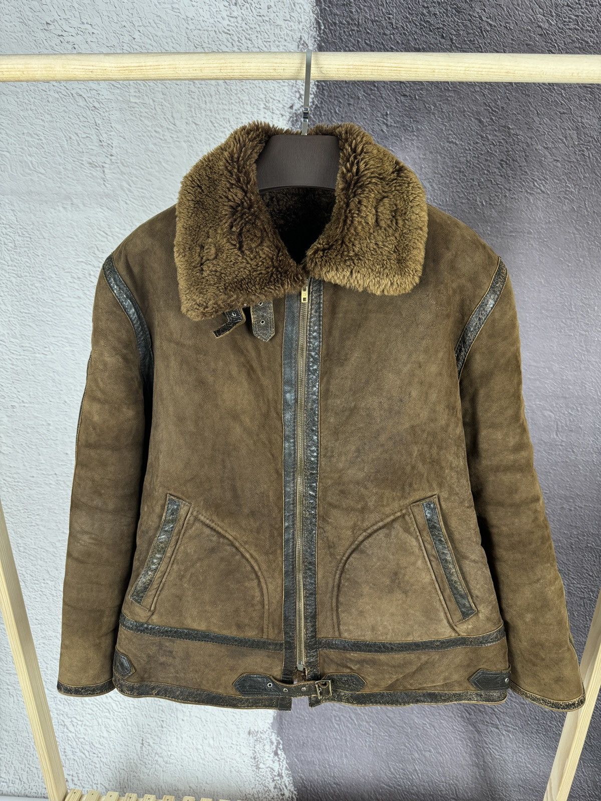 Vintage 90s y2k type b-3 leather shearling brown jacket