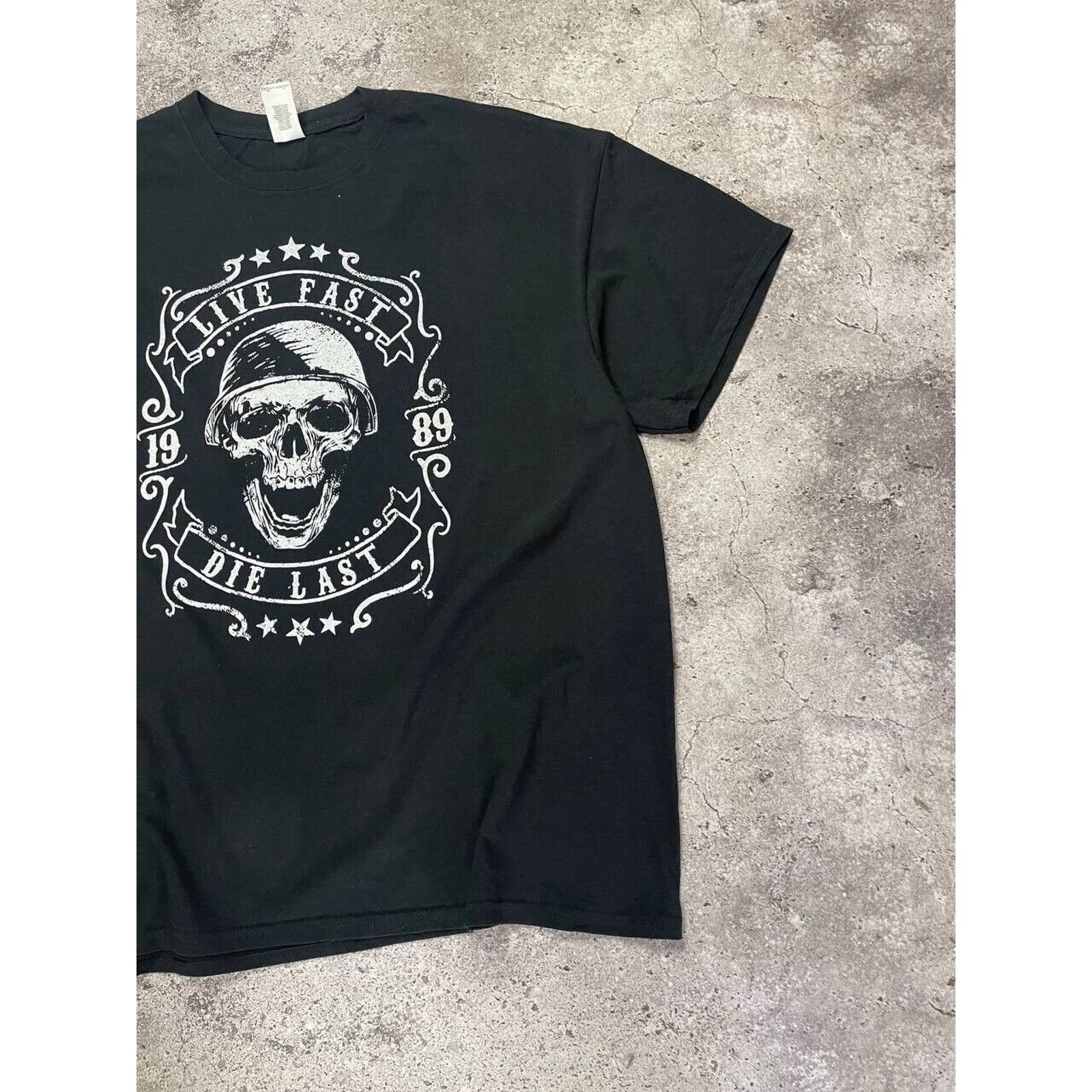 Gildan Heavy XL Black Live Fast Die Last Skull Biker Graphic Tee Size US XL / EU 56 / 4 - 4 Thumbnail