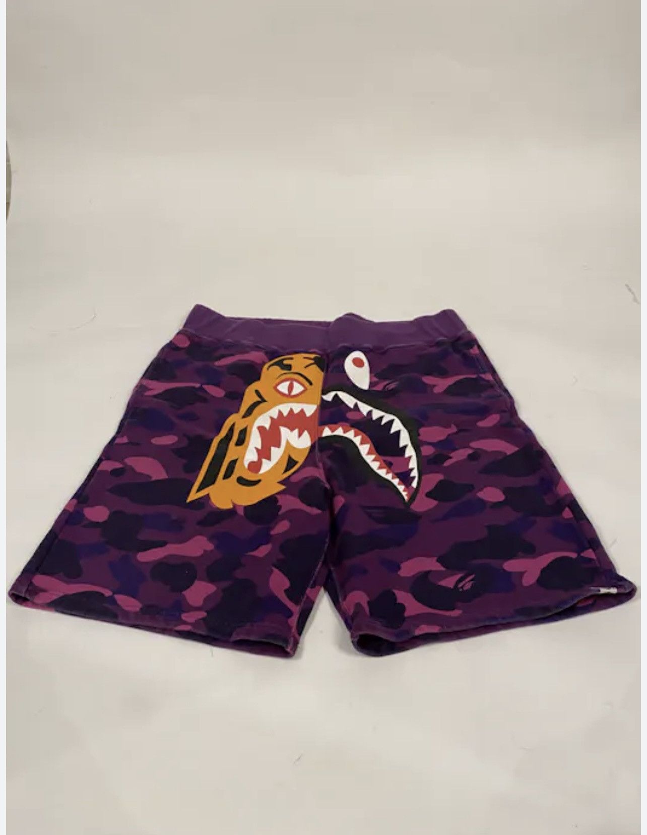 image of Bape x Levis Color Camo Tiger Shark Sweat Shorts in Purple, Men's (Size 38)