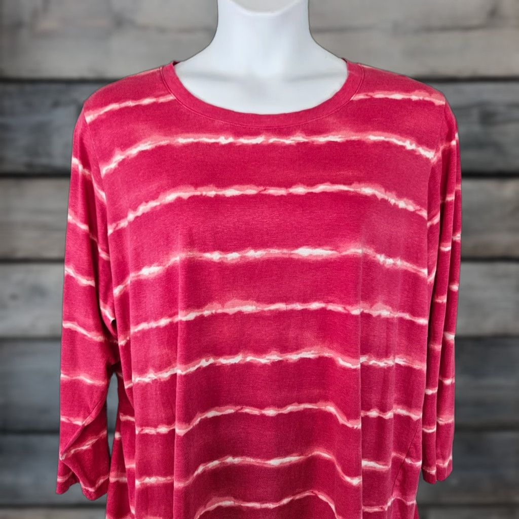 Vintage Woman Within Top Shirt Womens 3X Pink Cotton Striped Long Sleeve Crew Neck Casual Mens? Size XXL / US 16-18 / IT 52-54 - 1 Thumbnail