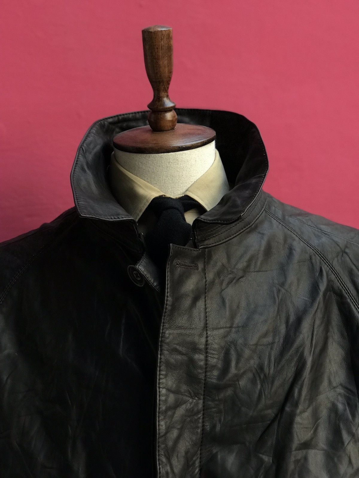 Handmade WOOL & CASHMERE LINED LEATHER RAGLAN COAT, BALMACAAN COAT Size US L / EU 52-54 / 3 - 4 Thumbnail