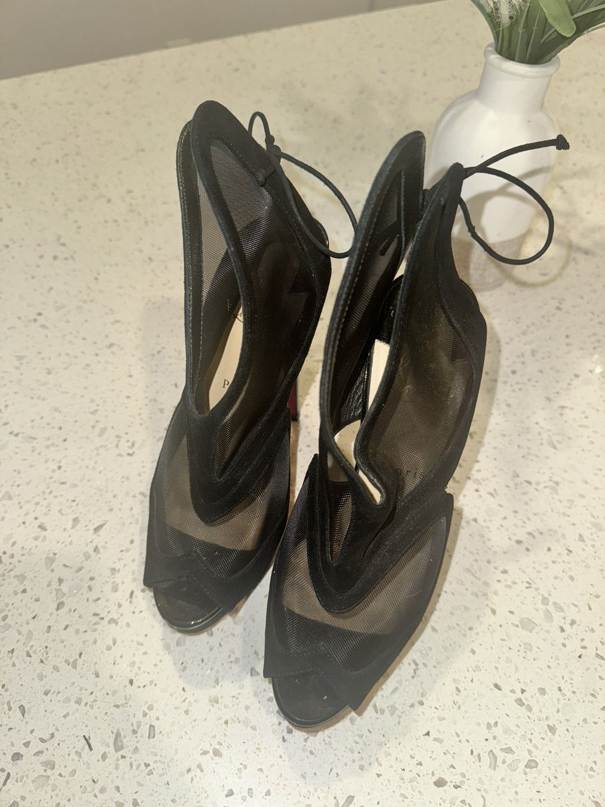 Christian Louboutin Elegance in Black: Mesh Stilettos with Iconic Red Soles Size US 7.5 / IT 37.5 - 6 Thumbnail