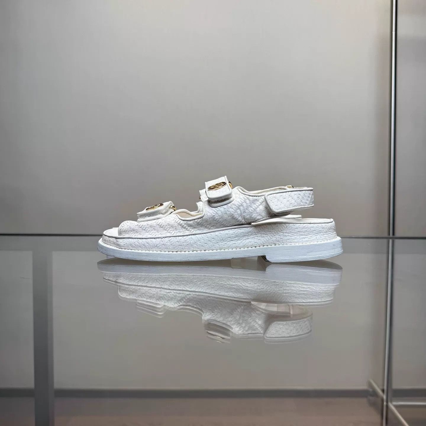 Chanel Chanel White Coin Velcro Sandals EUR 37 98 Size US 6.5 / IT 36.5 - 3 Thumbnail