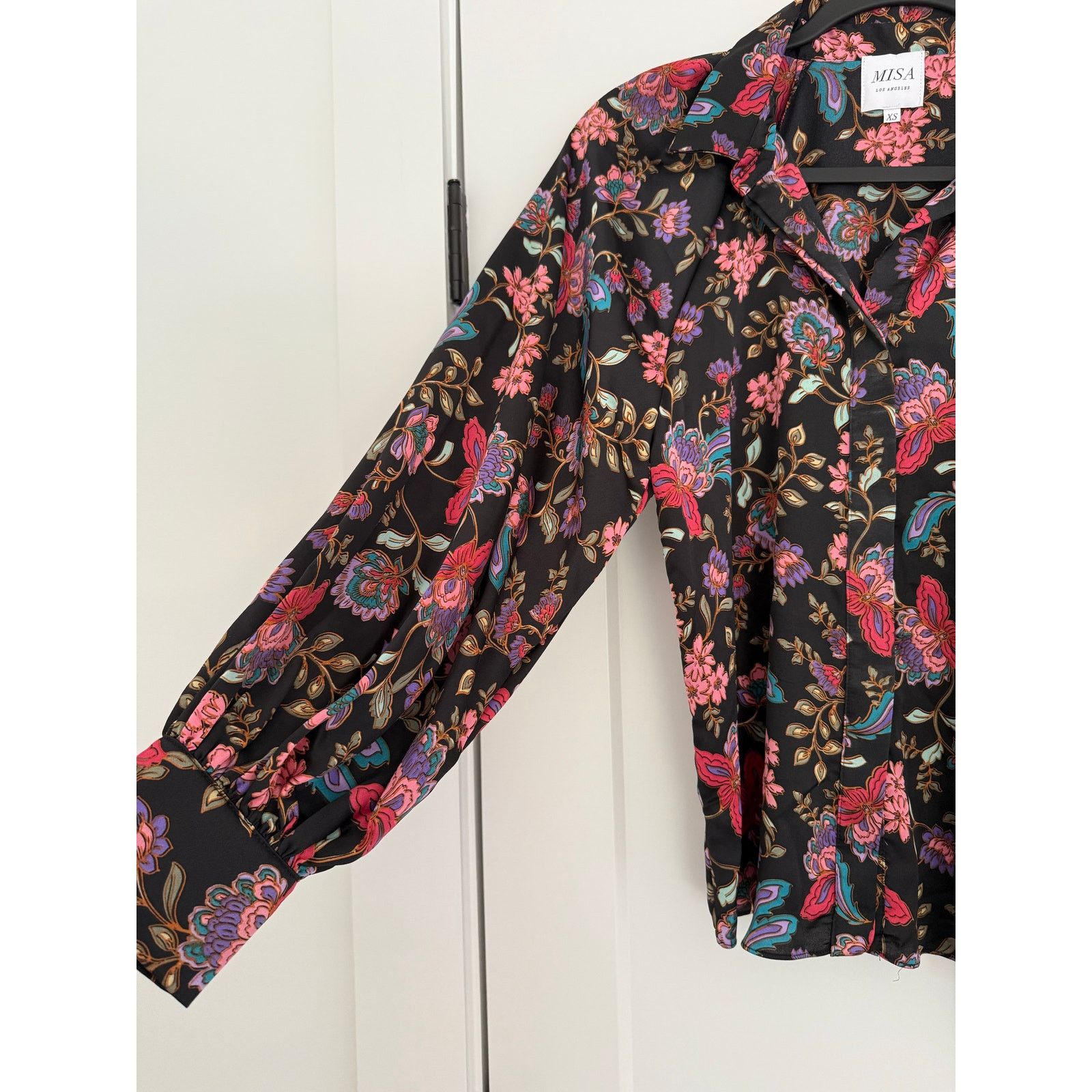 MISA Los Angeles $198 New Misa Floral Silky Button Down - XS - Black / Pink Size XS / US 0-2 / IT 36-38 - 5 Thumbnail