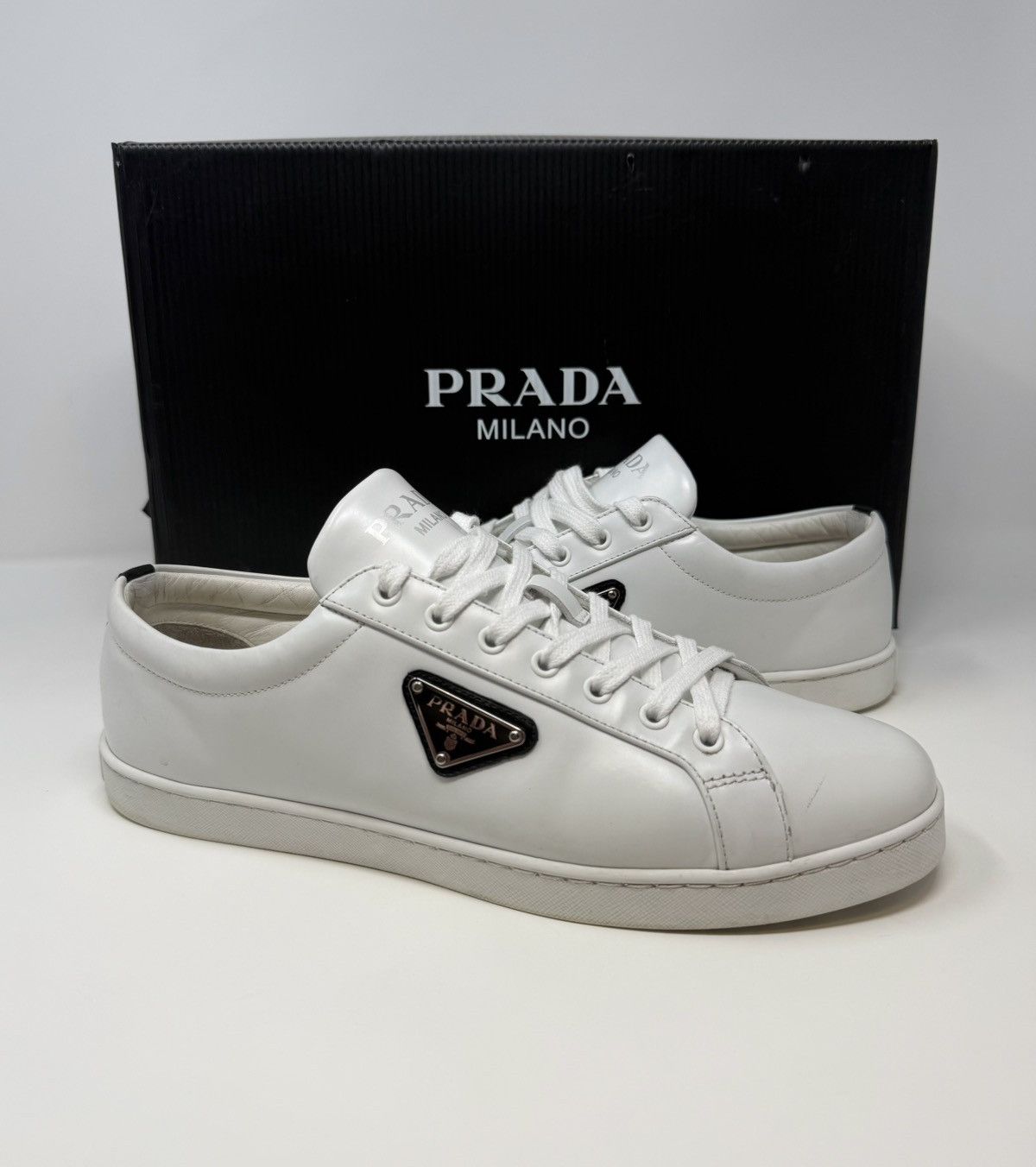 Prada Prada Brushed Leather Sneaker White Size US 9 / EU 42 - 1 Thumbnail