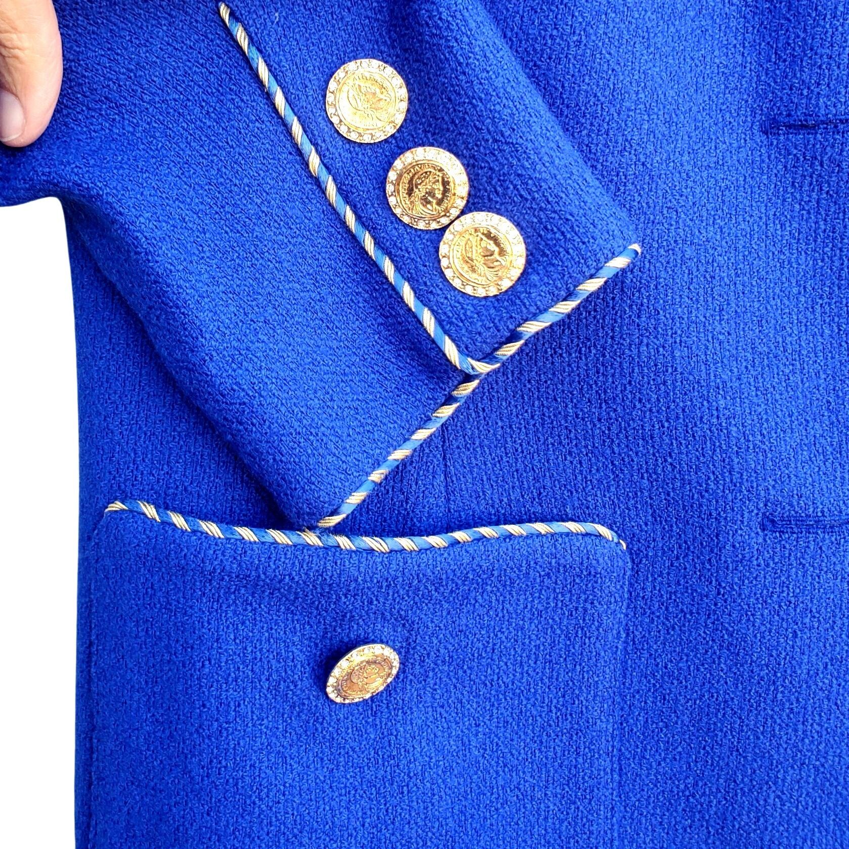 Vintage Vintage 80s Electric Blue Wool Power Skirt Suit L XL Rhinest Size XL / US 12-14 / IT 48-50 - 3 Thumbnail