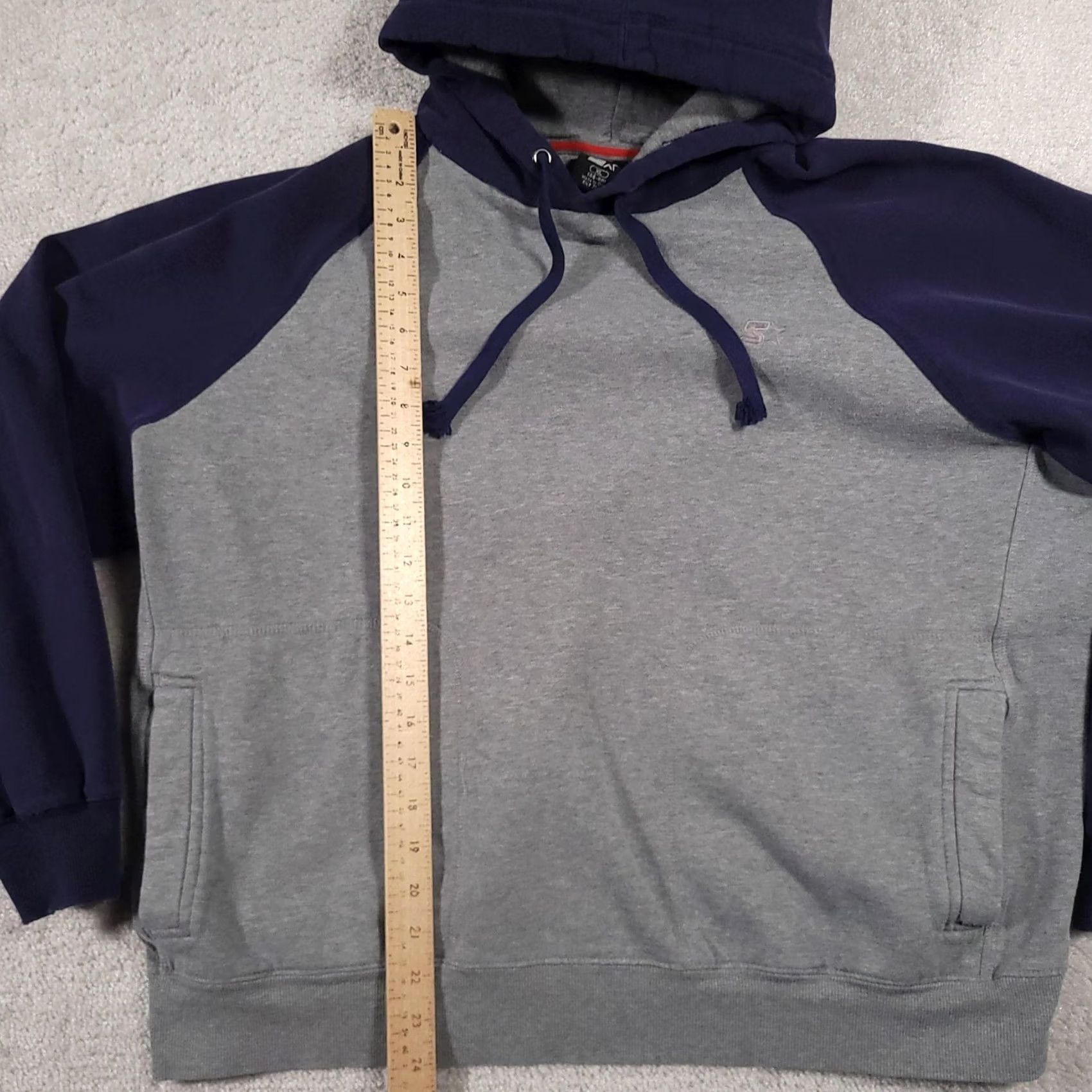 Starter Starter Hoodie Mens XL Pullover Sweatshirt Athletic Classic Pockets Gray Navy Embroidered Logo Kangaroo Pockets Drawstring Ribbed Hem Cl Size US XL / EU 56 / 4 - 7 Thumbnail