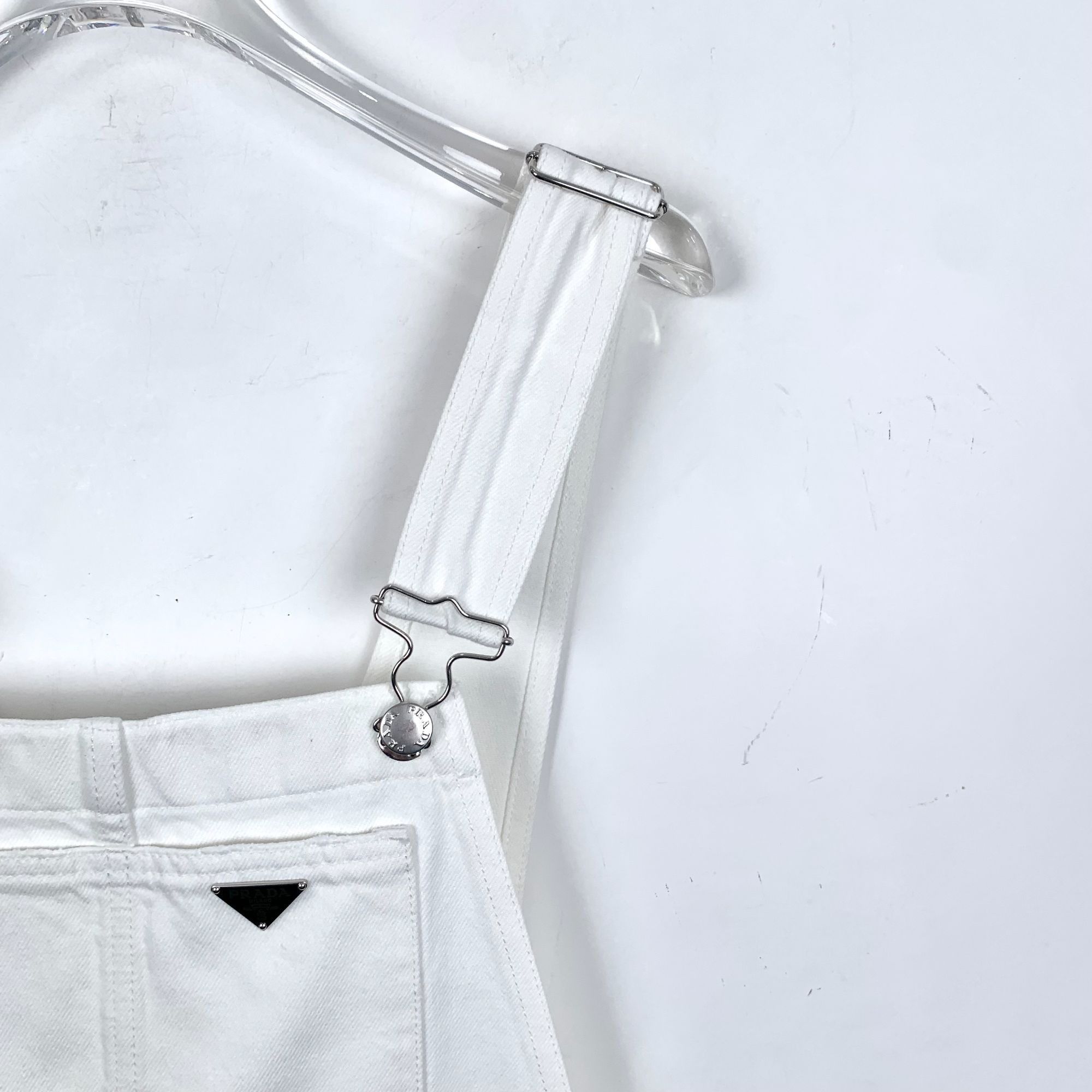 Prada Prada White Triangle Logo Cotton Suspender Dress (Size XS) Size XS / US 0-2 / IT 36-38 - 7 Thumbnail