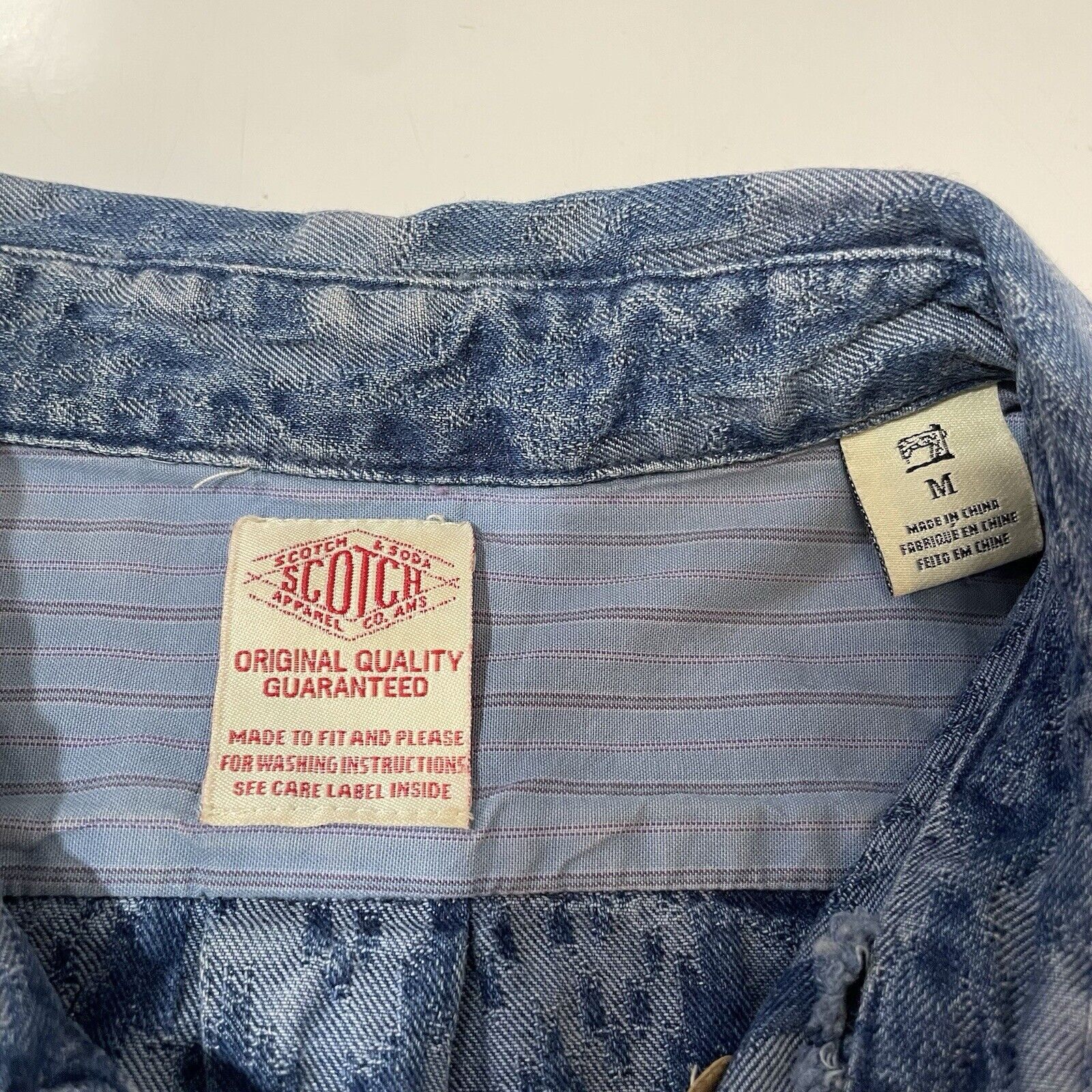 Scotch & Soda SCOTCH & SODA Men’s Blue Jean Geometric Stitch Denim Shirt M Size US M / EU 48-50 / 2 - 4 Thumbnail