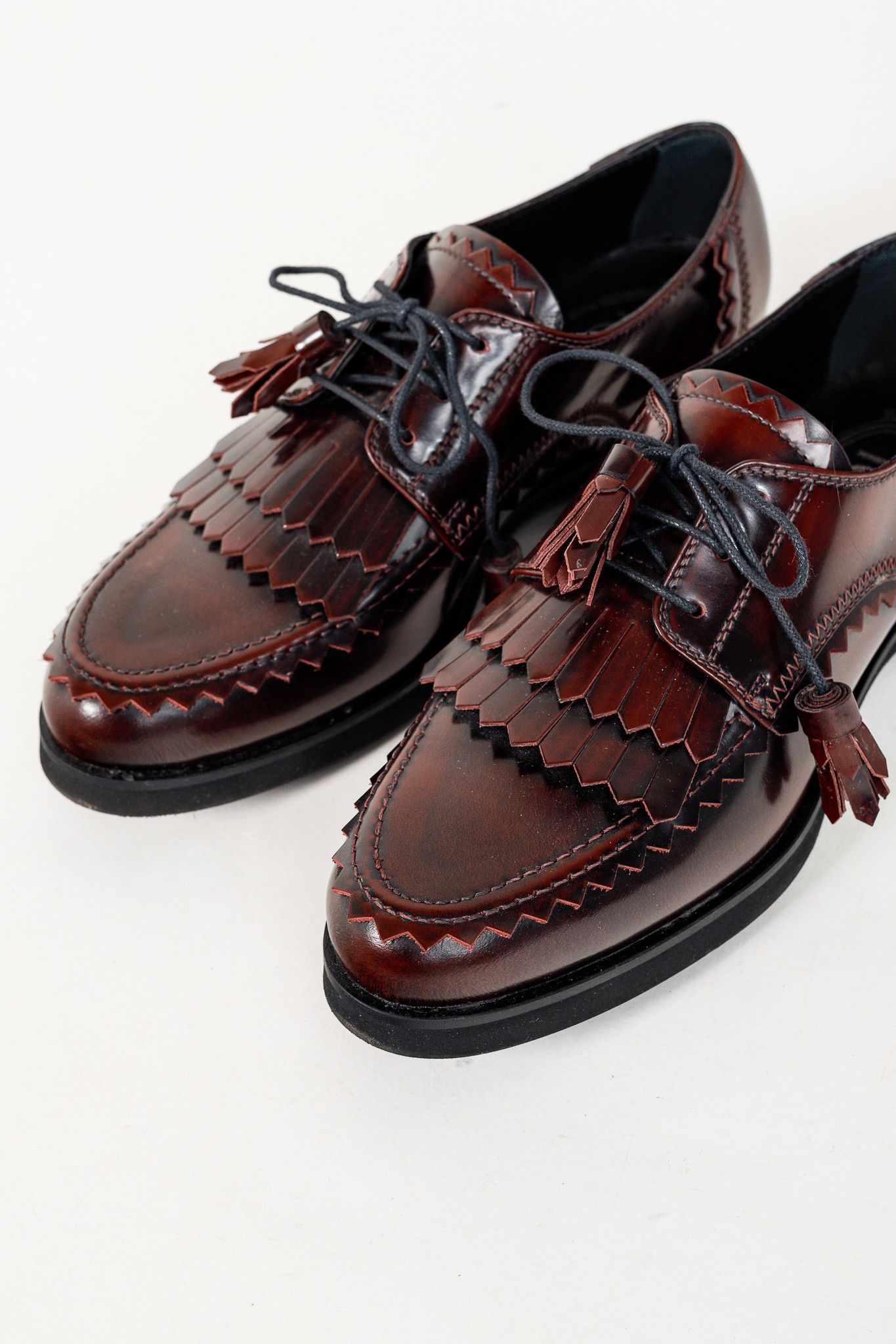 Tod's Tod’s Bordeaux Gomma Frangia Leather Derby Shoes Size US 6 / IT 36 - 6 Thumbnail