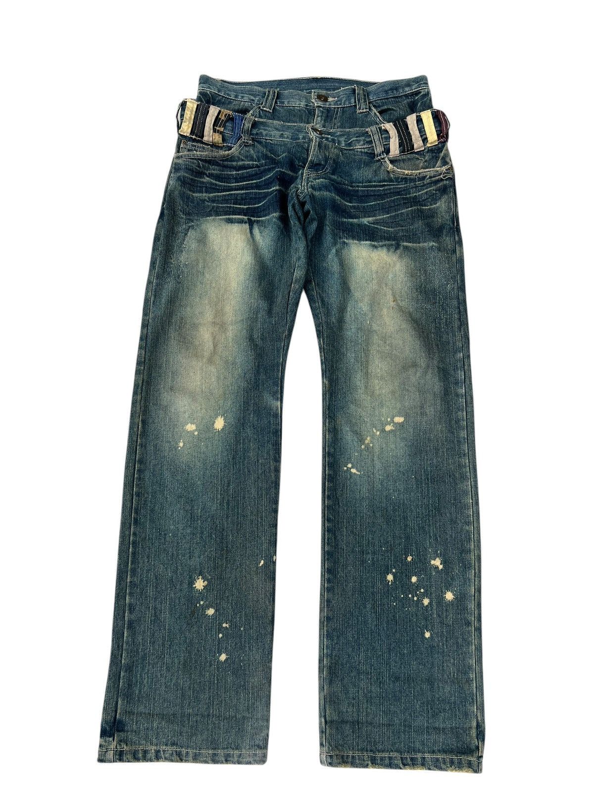 Vintage Double Waist Dirty Mud Denim Distressed Jeans Size US 31 - 1 Thumbnail
