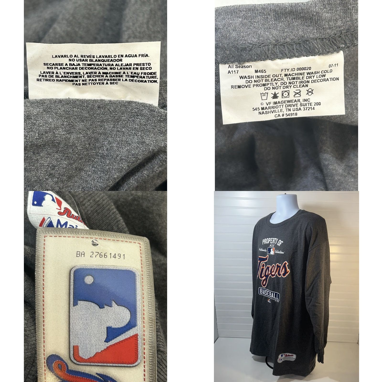 Vintage Majestic Detroit Tigers Long Sleeve Shirt Men 2XL Dark Heather Gray NWT 2011 NOS Tigers Logo Graphic Print Regular Fit Crew Neck Shirt Size US XXL / EU 58 / 5 - 9 Thumbnail