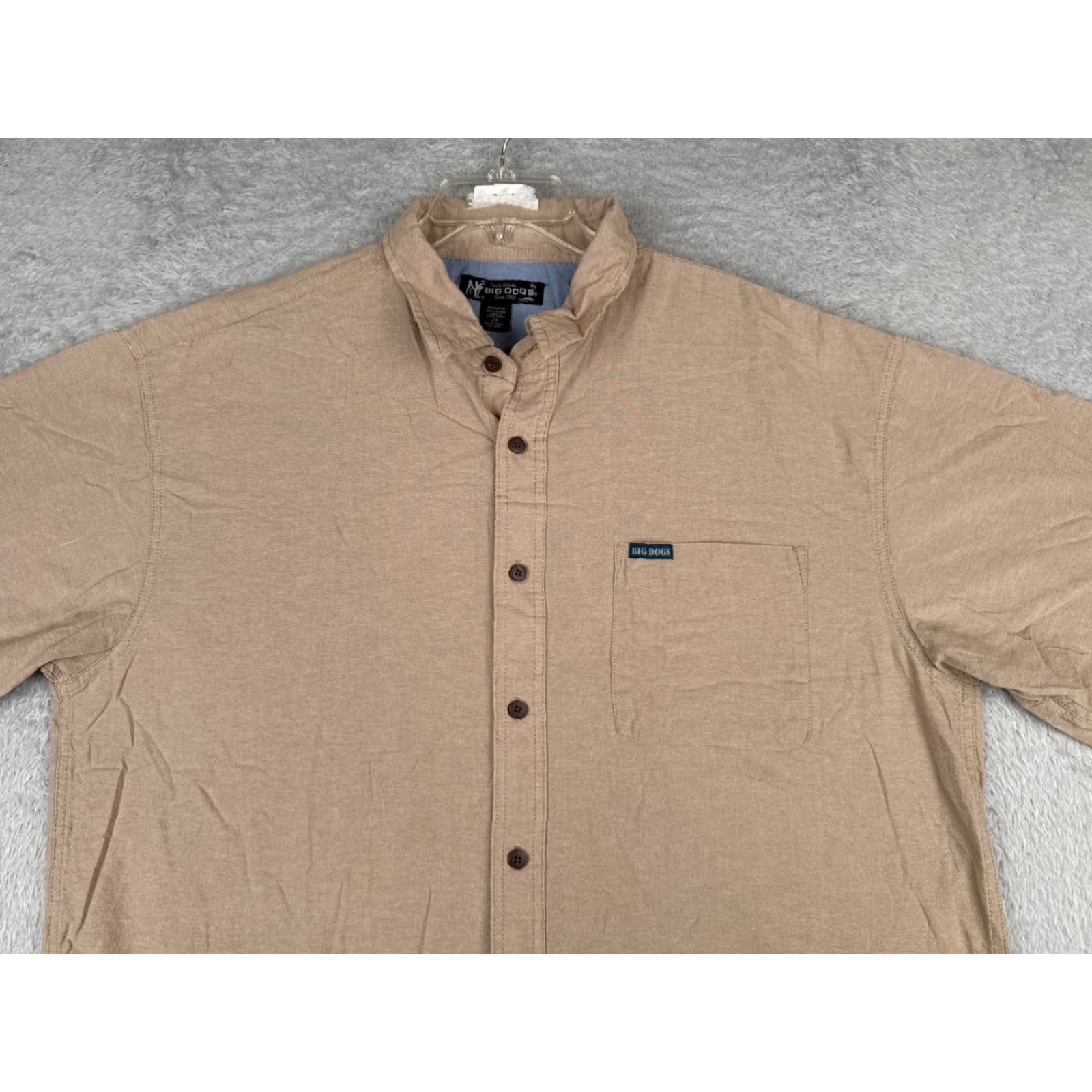 Big Dogs Big Dogs Shirt Adult 2XL XXL Beige Button Up Short Sleeve Pocket 100% Cotton Size US L / EU 52-54 / 3 - 4 Thumbnail
