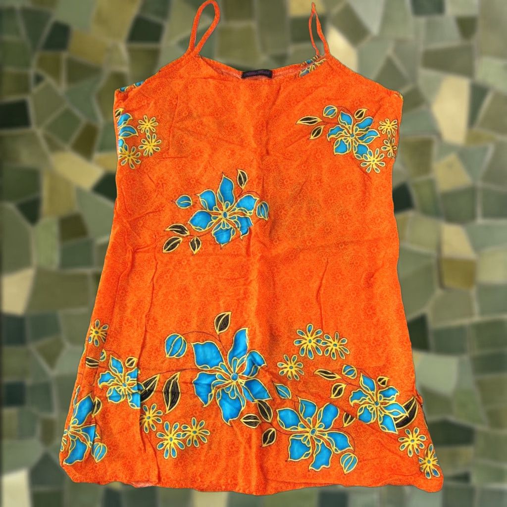 Vintage Vintage Aloha Batik 100% Rayon Orange Blue Hawaiian Floral Tank Dress S-M Womens Size S / US 4 / IT 40 - 1 Thumbnail
