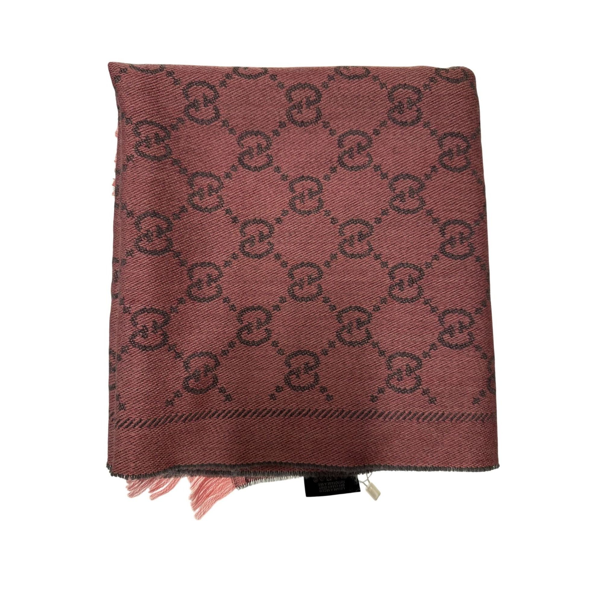 Gucci Gucci Pink & Gray Wool GG Monogram Scarf With Fringe Edges Size ONE SIZE - 1 Thumbnail