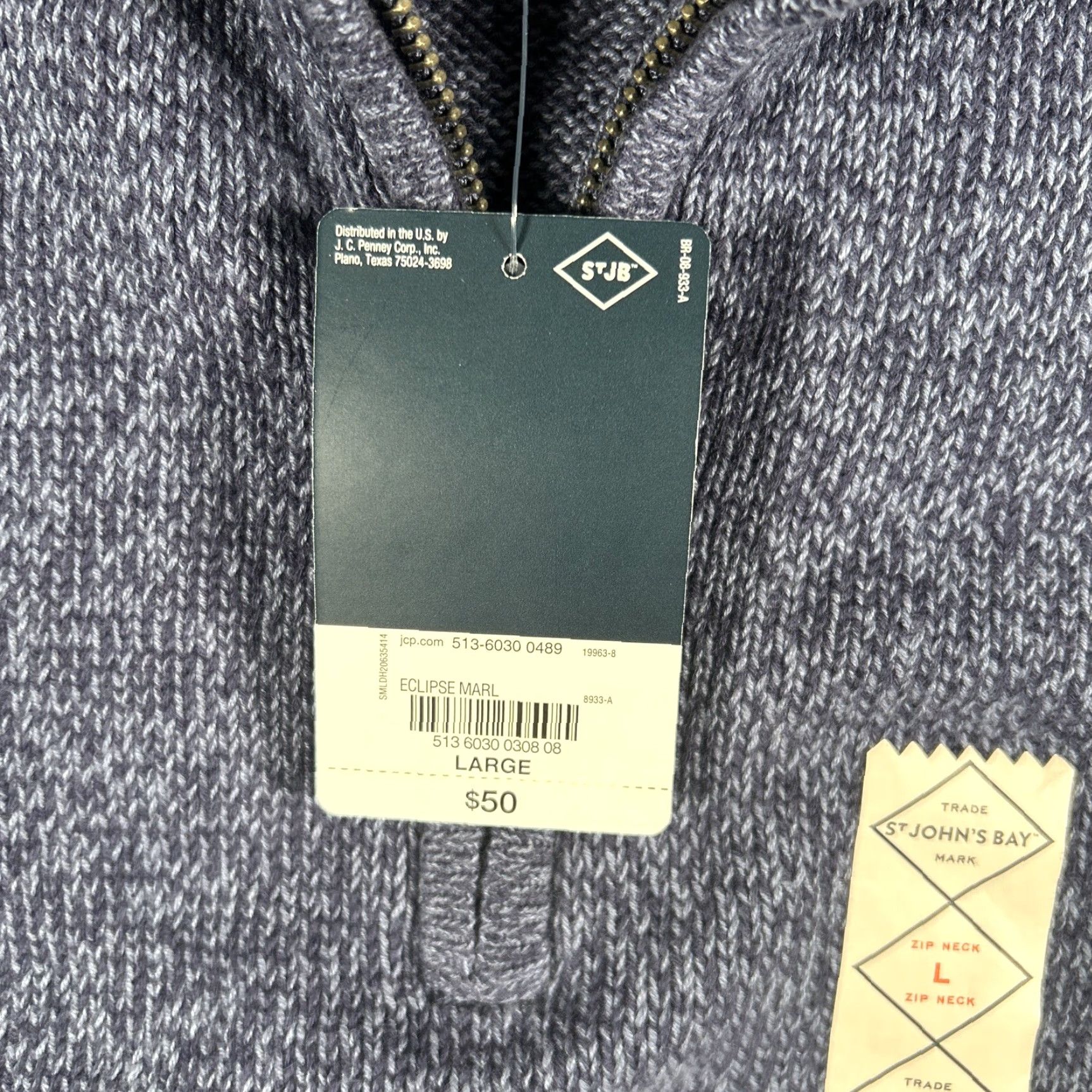 Vintage St Johns Bay Sweater L Blue Eclipse Quarter Zip Zip Neck Men Large Pullover Size US L / EU 52-54 / 3 - 6 Thumbnail