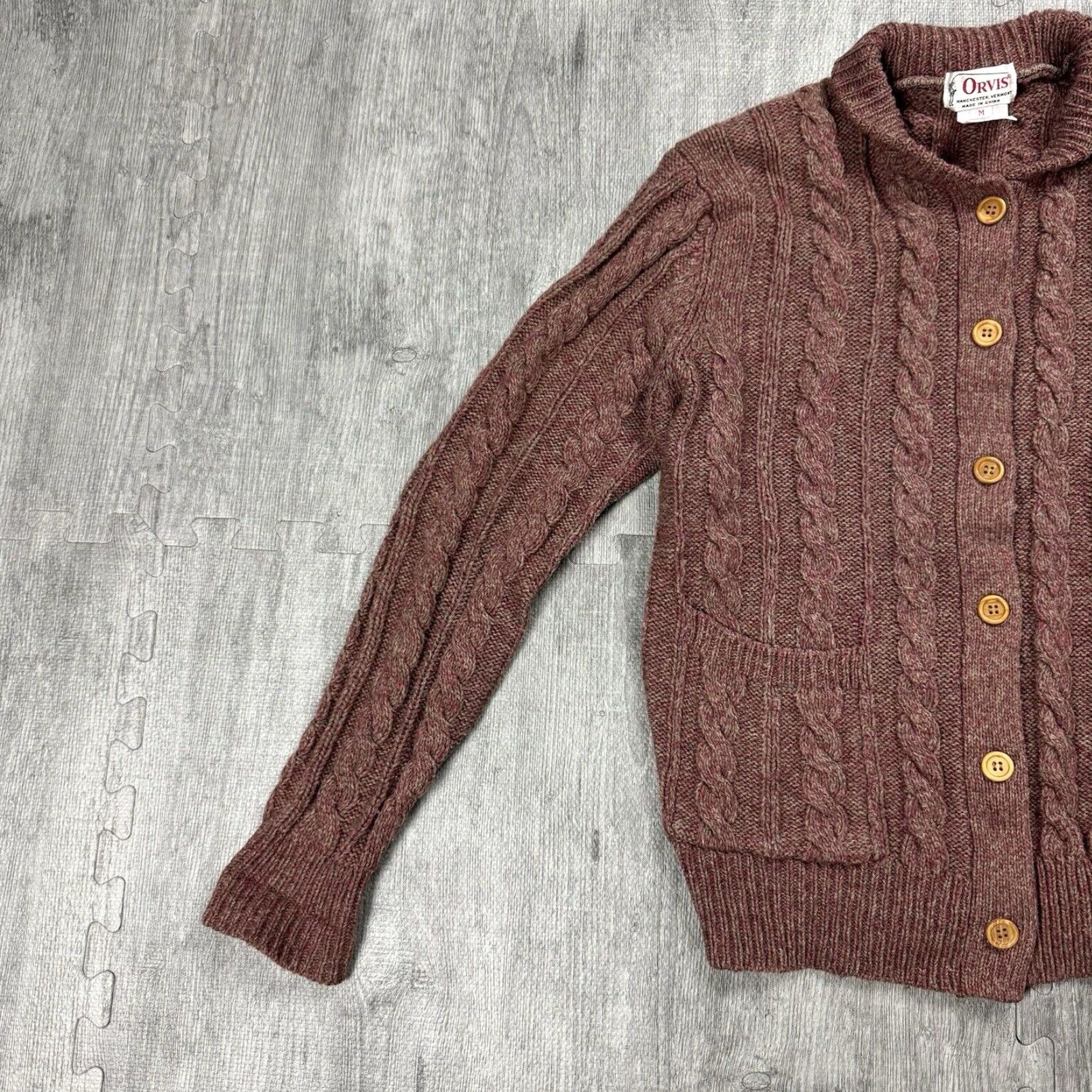 Orvis VINTAGE ORVIS CABLE KNIT CARDIGAN WOMENS M RED Size M / US 6-8 / IT 42-44 - 4 Thumbnail
