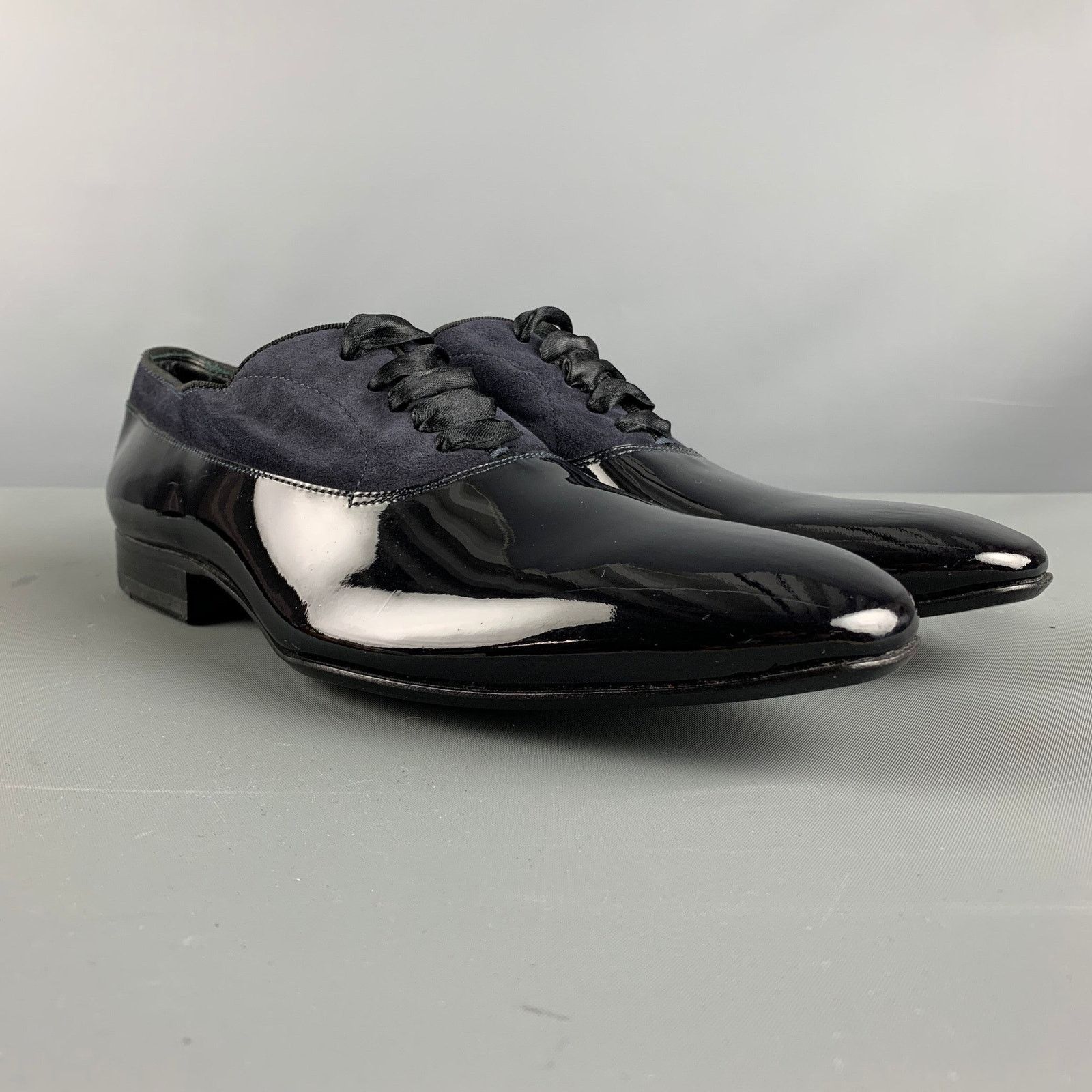 Size 7 Black Mixed Materials Suede Tuxedo Lace Up Shoes