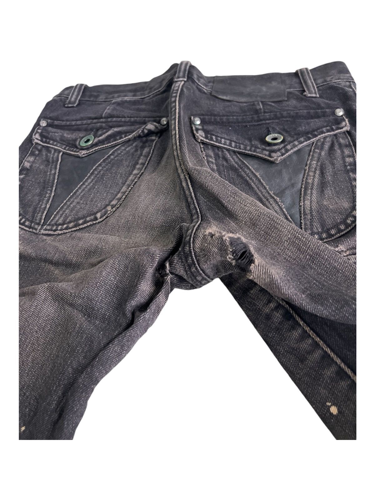 5351 POUR LES HOMMES Y2K Super Flare Dirty Bleach Leather Cargo Mud Wash Jeans Size US 28 / EU 44 - 11 Thumbnail