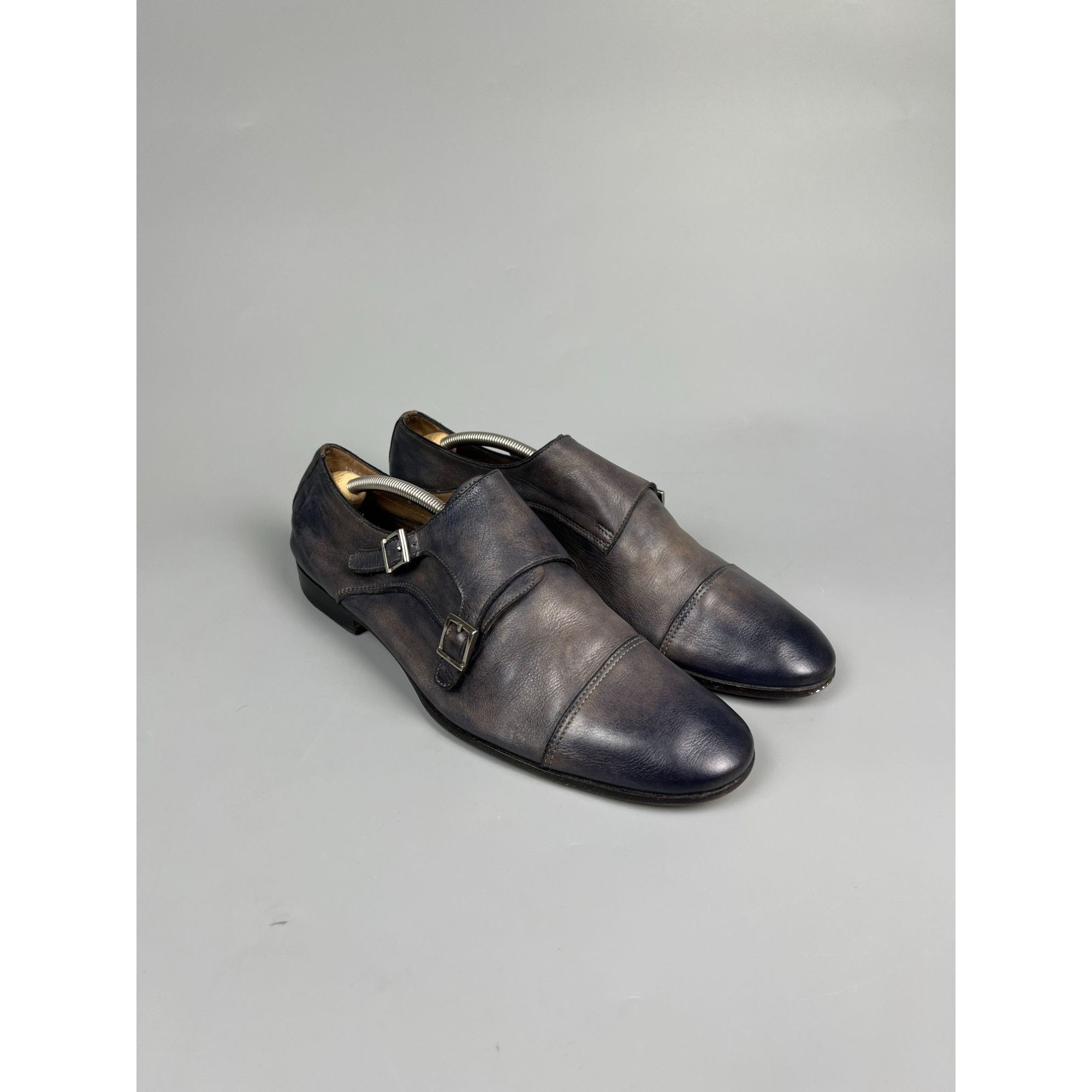 Santoni Santoni Blue Patina Monk Strap Dress Shoes (Y0996) Size US 11 / EU 44 - 3 Thumbnail