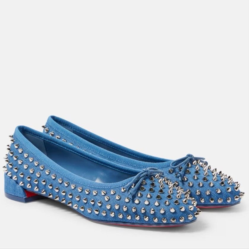 Christian Louboutin Christian Louboutin Sweetie Jane Spikes Denim Flats 40.5 NIB Size US 10.5 / IT 40.5 - 1 Thumbnail