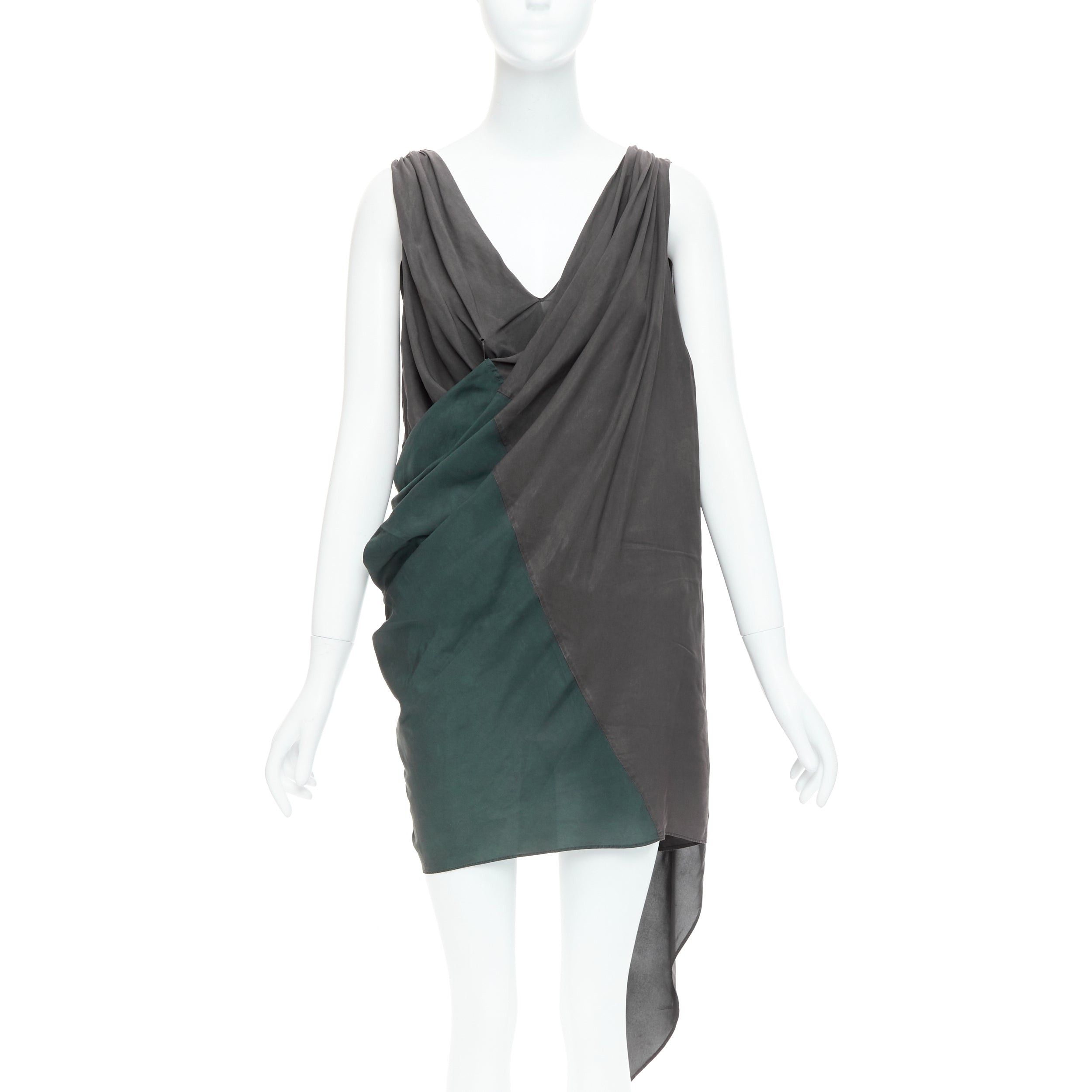 Alexander Wang ALEXANDER WANG grey green cupro draped asymmetric toga dress Sz2 Size S / US 4 / IT 40 - 1 Thumbnail