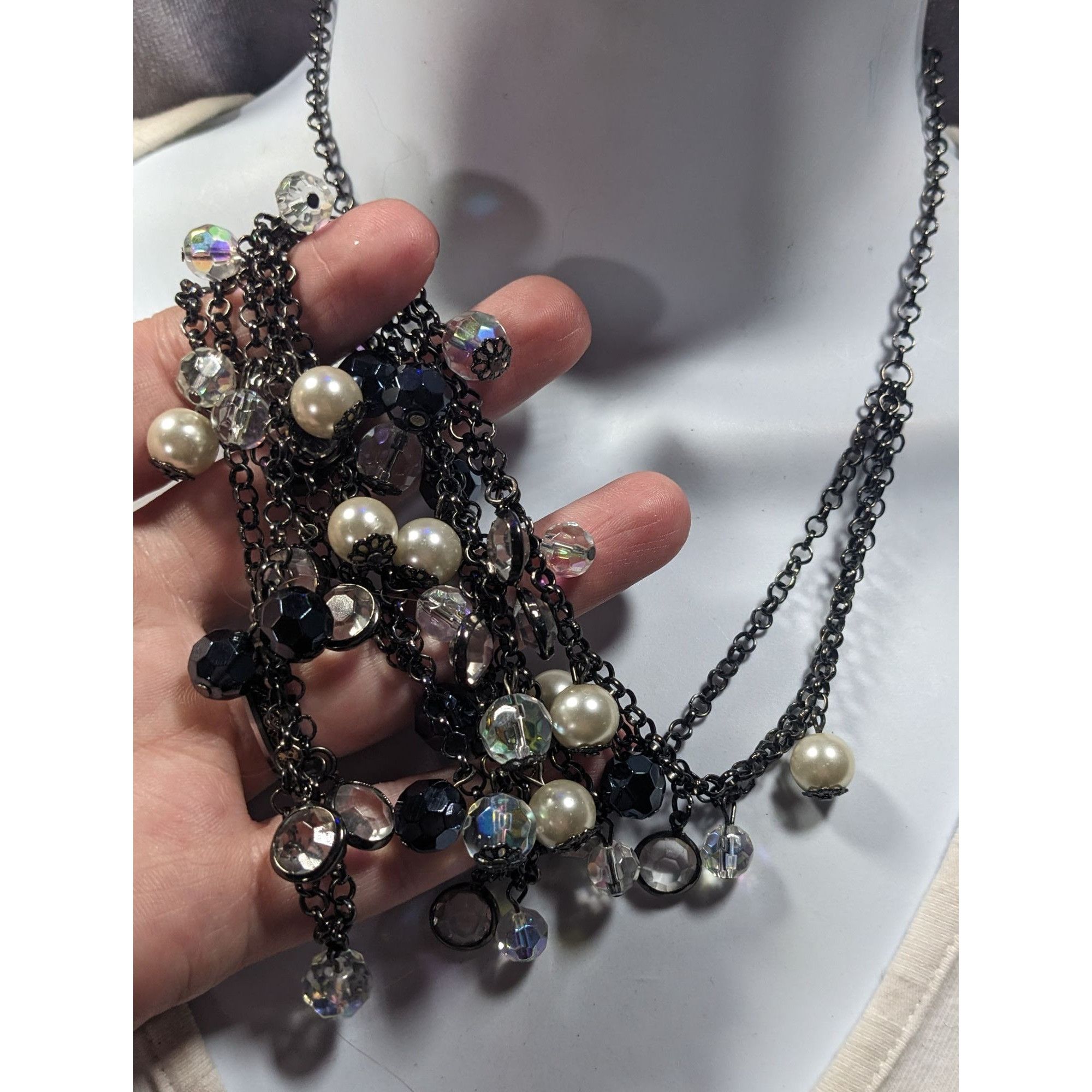 Other Glam Goth Multilayer Glass And Faux Pearl Charm Studded Neck Size ONE SIZE - 3 Thumbnail