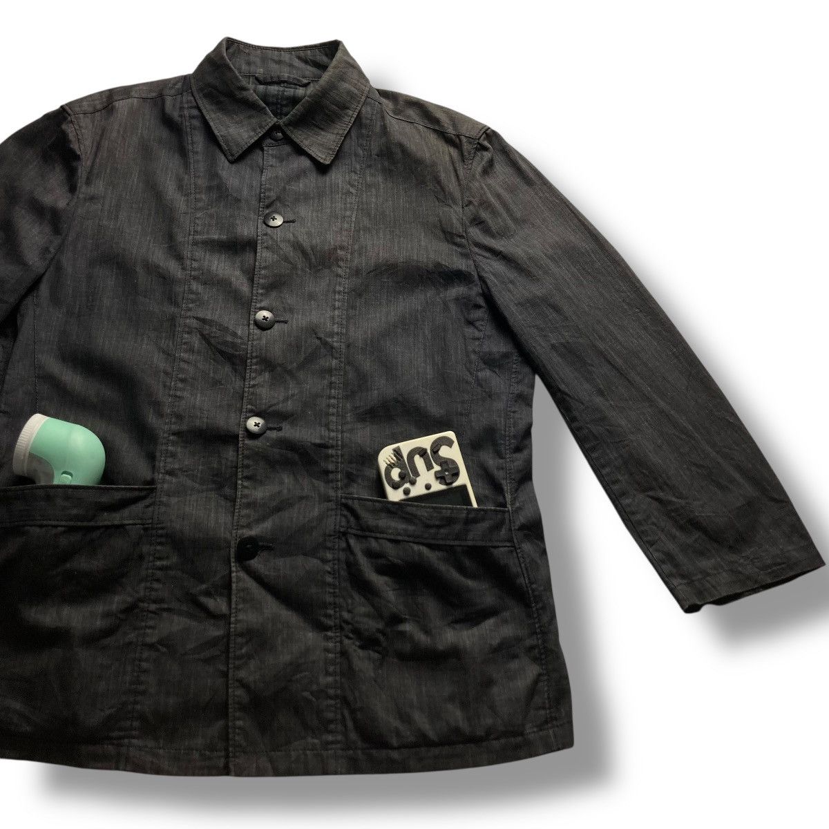 Issey Miyake 🇯🇵 VINTAGE INTERMEZZO BUTTON UP ABSTRACT DENIM CHORE JACKET Size US L / EU 52-54 / 3 - 4 Thumbnail