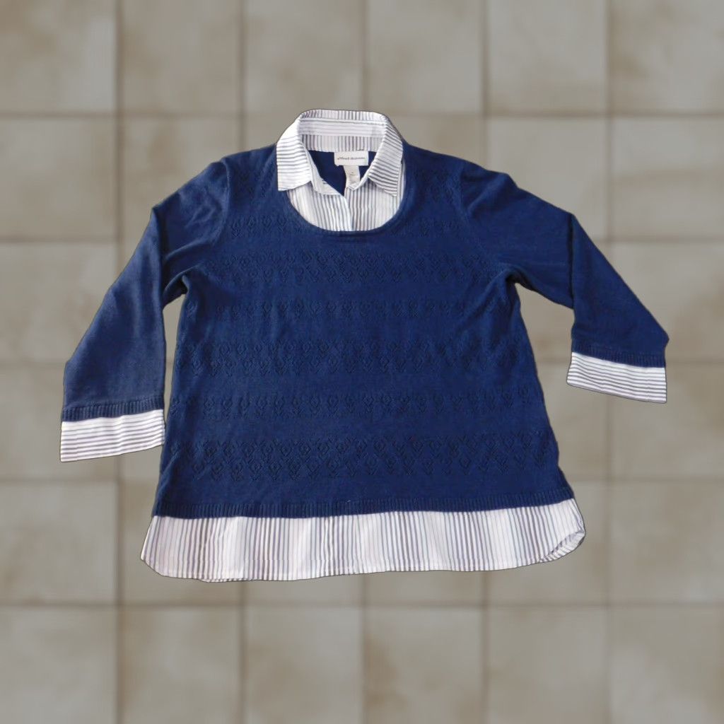 Vintage Alfred Dunner Sweater Medium Blue Pullover Raglan Sleeve Collared Knit Stretch Women M Size M / US 6-8 / IT 42-44 - 1 Thumbnail