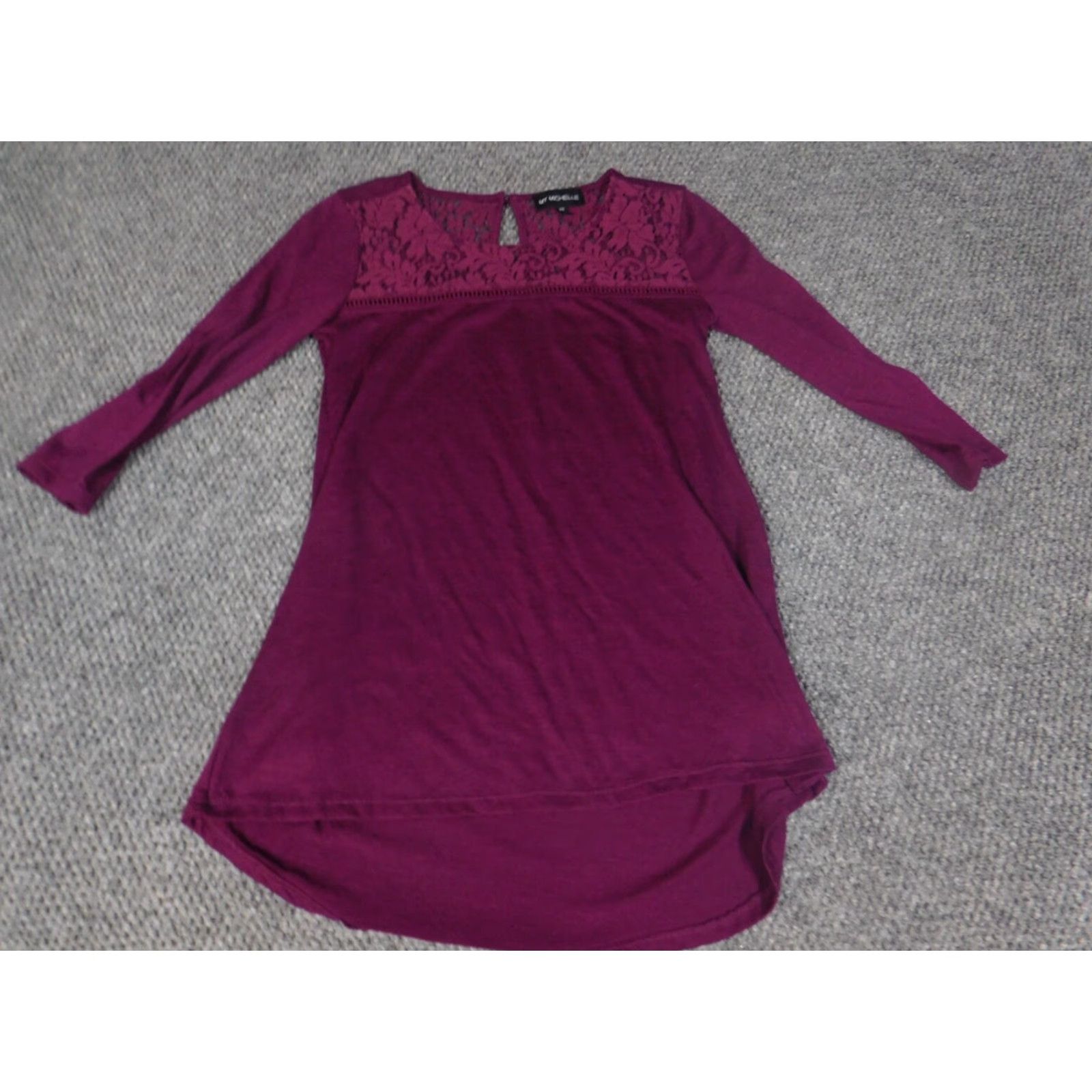 Vintage My Michelle Blouse Womens XS Purple Crew Neck Pullover Stretch Floral Button Casual Basic Crew Neck Flower Stretch Regular Satin? Size XS / US 0-2 / IT 36-38 - 2 Thumbnail