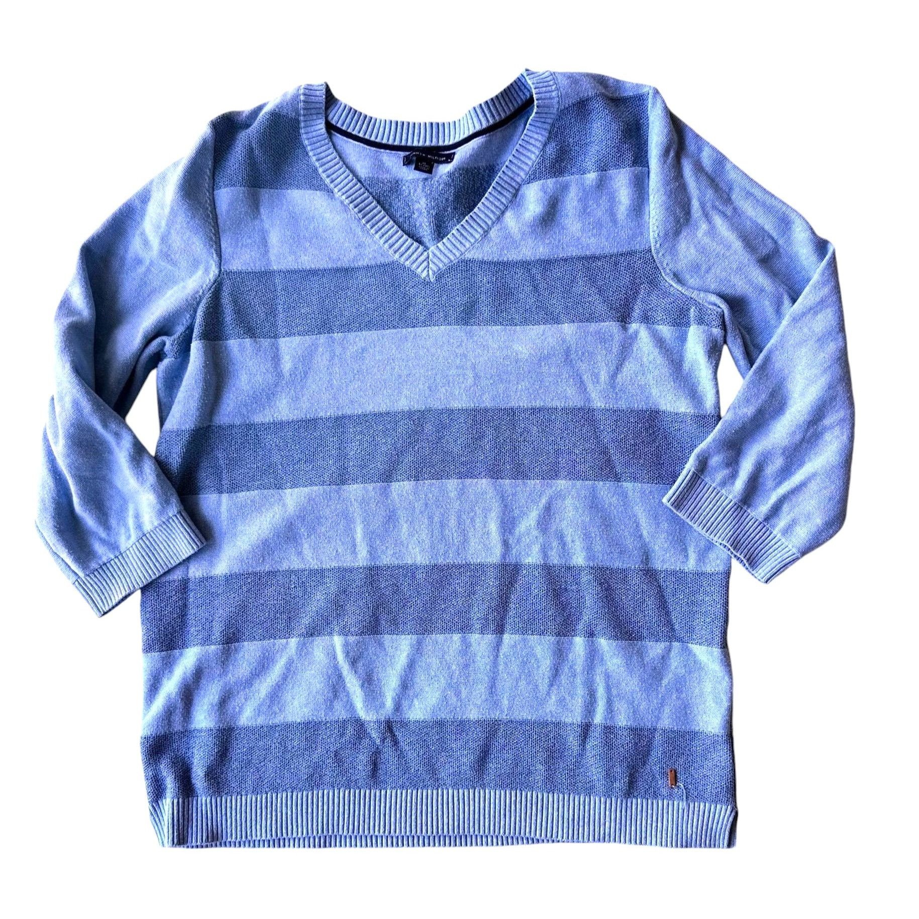 Tommy Hilfiger × Vintage Vimtage Tommy Hilfiger Sweater XL Pullover Blue Striped 3/4 Size XL / US 12-14 / IT 48-50 - 9 Thumbnail