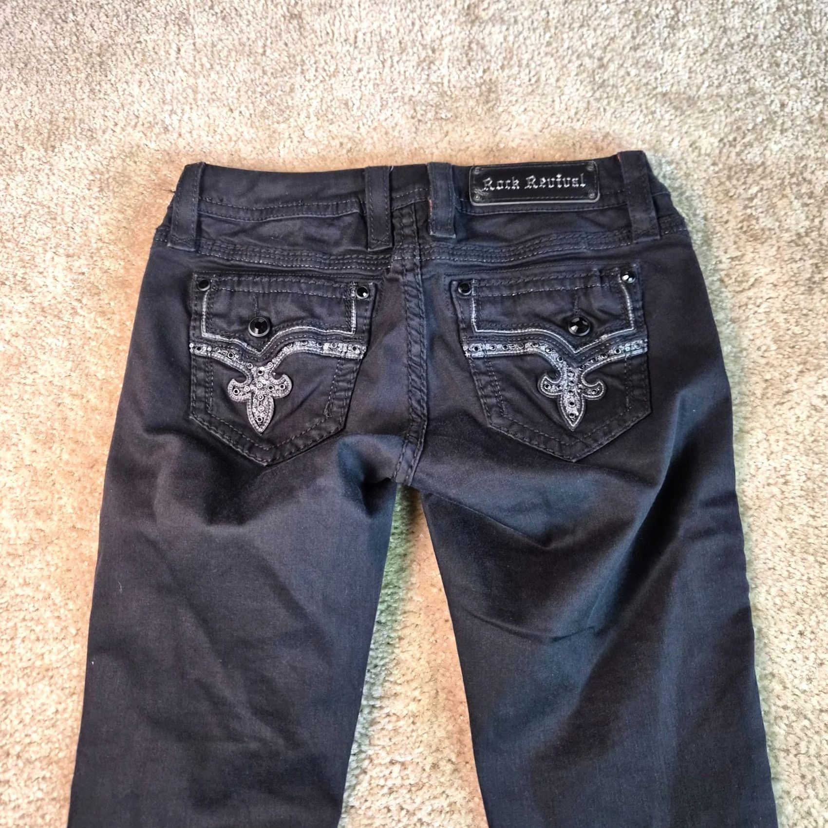 Vintage Rock Revival Betty Jeans Womens Sz 27 Black Easy Skinny Button Flap Pockets G014 Size 27" / US 4 / IT 40 - 2 Thumbnail