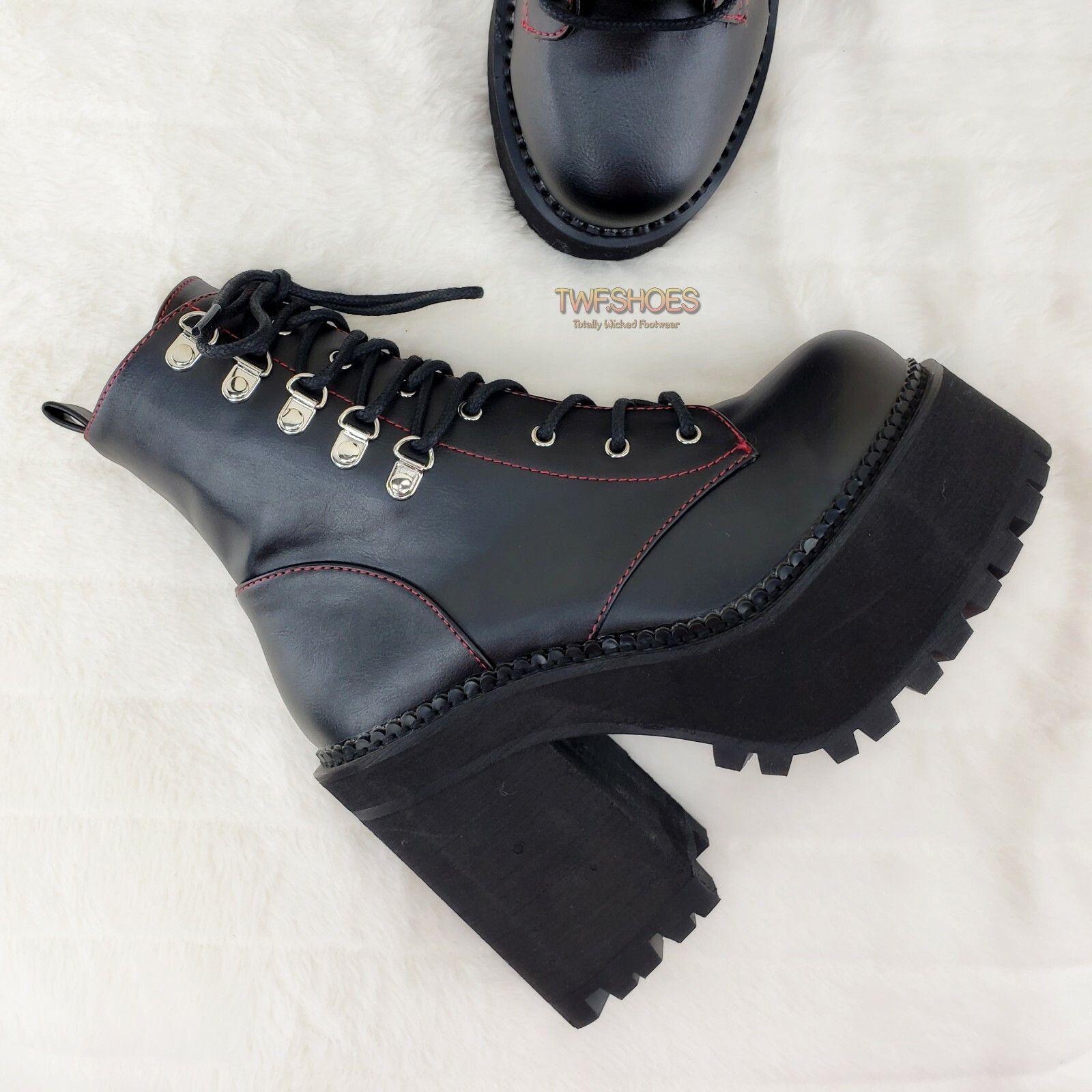 Demonia Cult DEMONIA Assault 100 Gothic Punk Heel Cleat Platform Red Stit Size US 11 / IT 41 - 7 Thumbnail