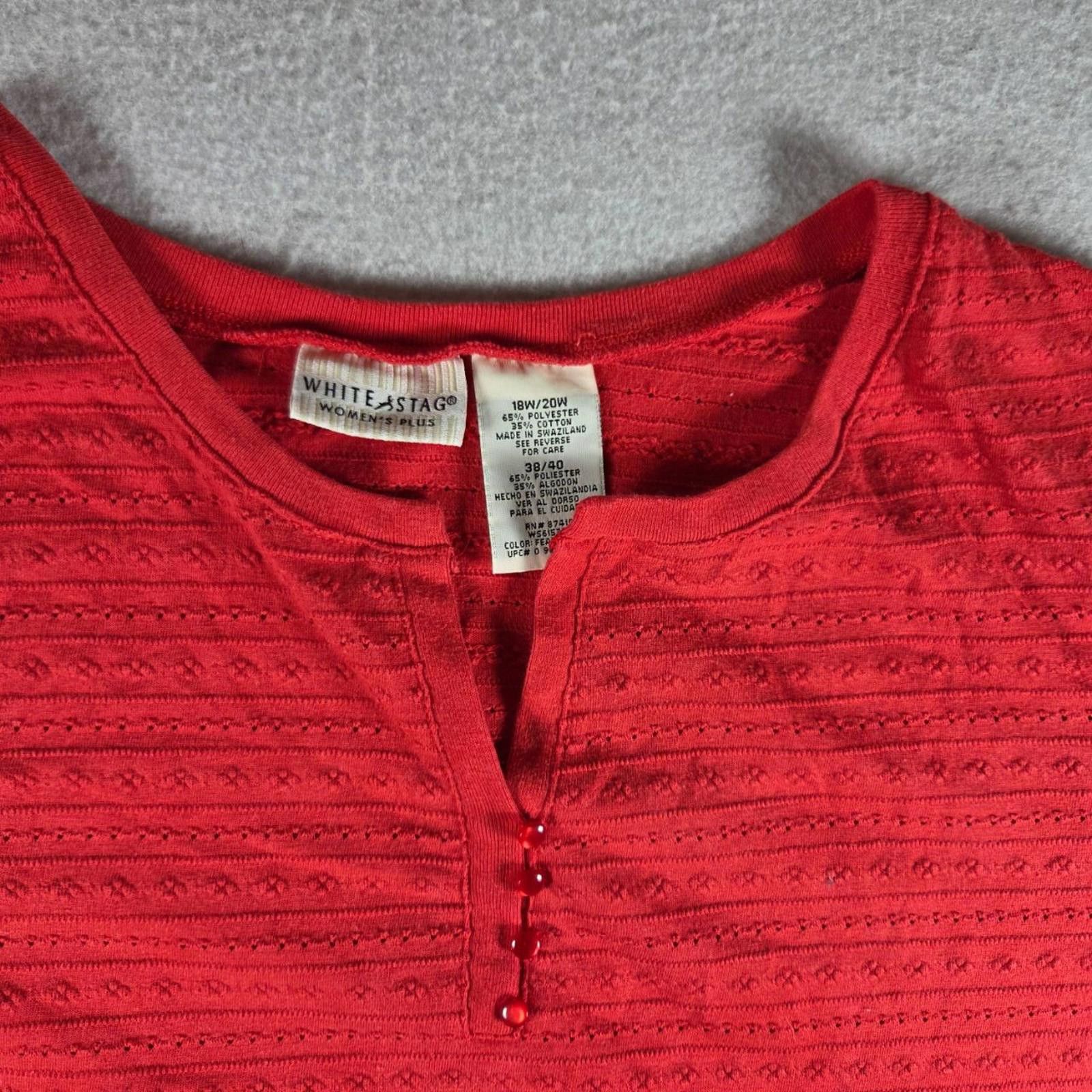 Designer White Stag Womens Short Sleeve Henley Plus 18W/20W Red Top Size XXL / US 16-18 / IT 52-54 - 2 Thumbnail