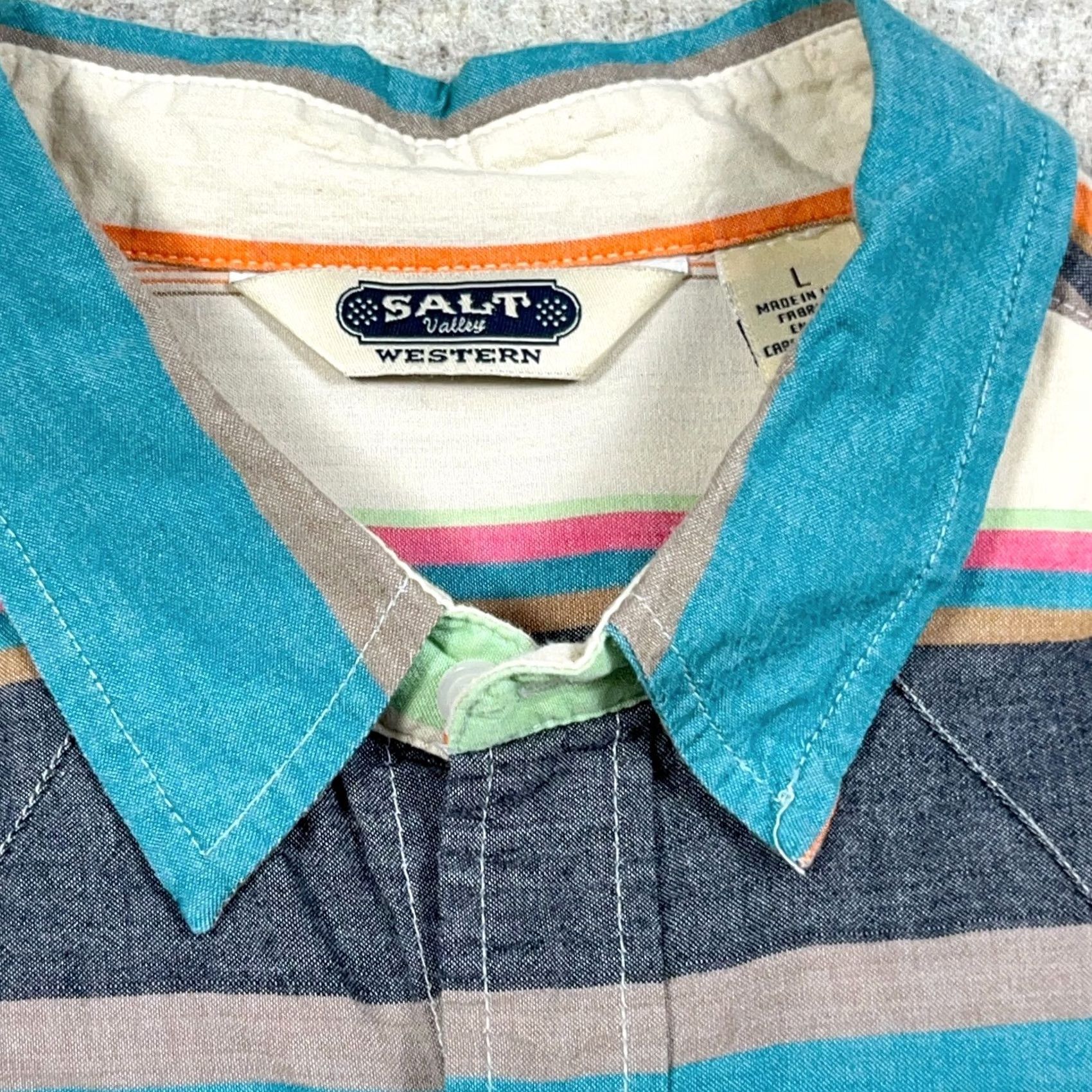 Vintage Salt Valley Western Shirt Men Large Pearl Snap Cowboy Southwestern Striped Multi Size US L / EU 52-54 / 3 - 3 Thumbnail