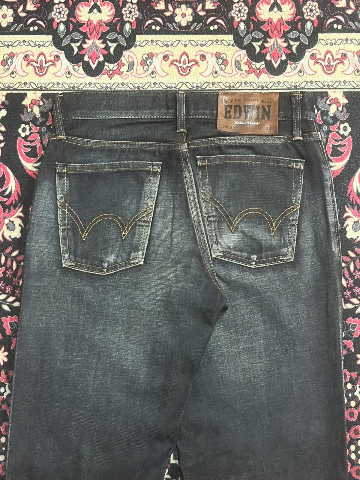 Edwin Vintage Edwin Japan Dark Faded Narrow Straight Ripped Jeans Size 28" / US 6 / IT 42 - 7 Thumbnail