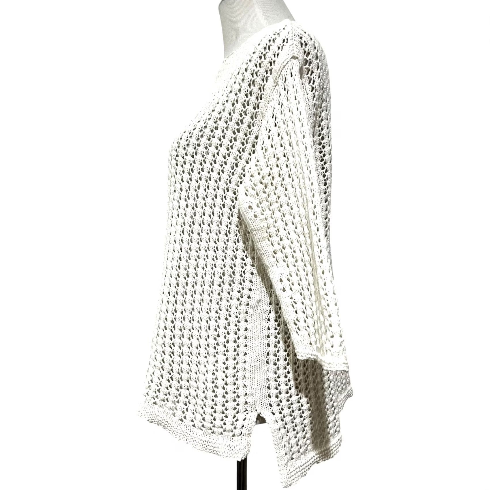 J. Jill J Jill Sweater White Open-Knit Crochet 3/4 Sleeve Cotton Blend S Womens Shirt Knit pullover Classic Coastal Preppy Beach Cottage Size S / US 4 / IT 40 - 5 Thumbnail