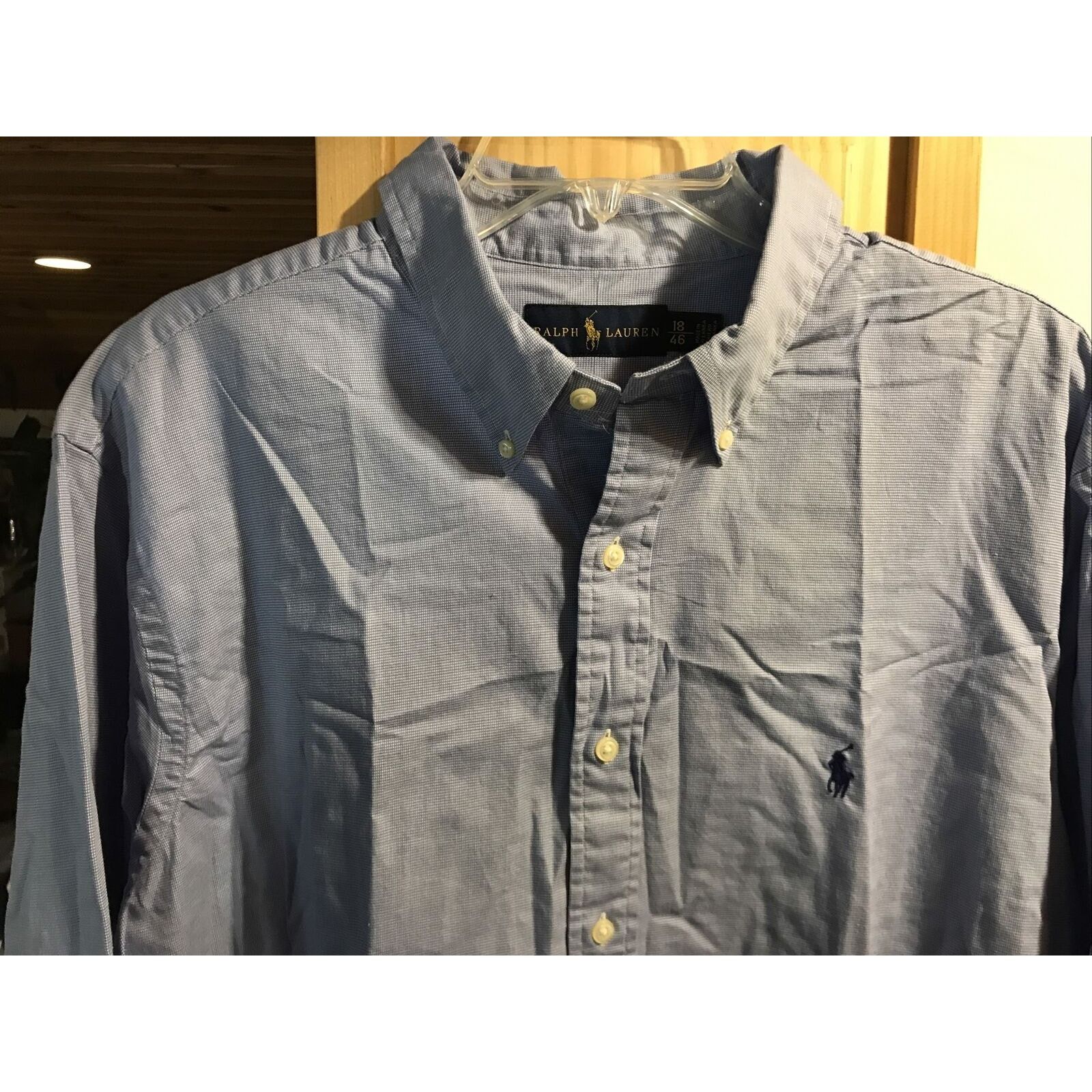 Ralph Lauren Ralph Lauren Vintage Men’s 18 46 Blue Check LS Cotton Shirt Size US XXL / EU 58 / 5 - 3 Thumbnail